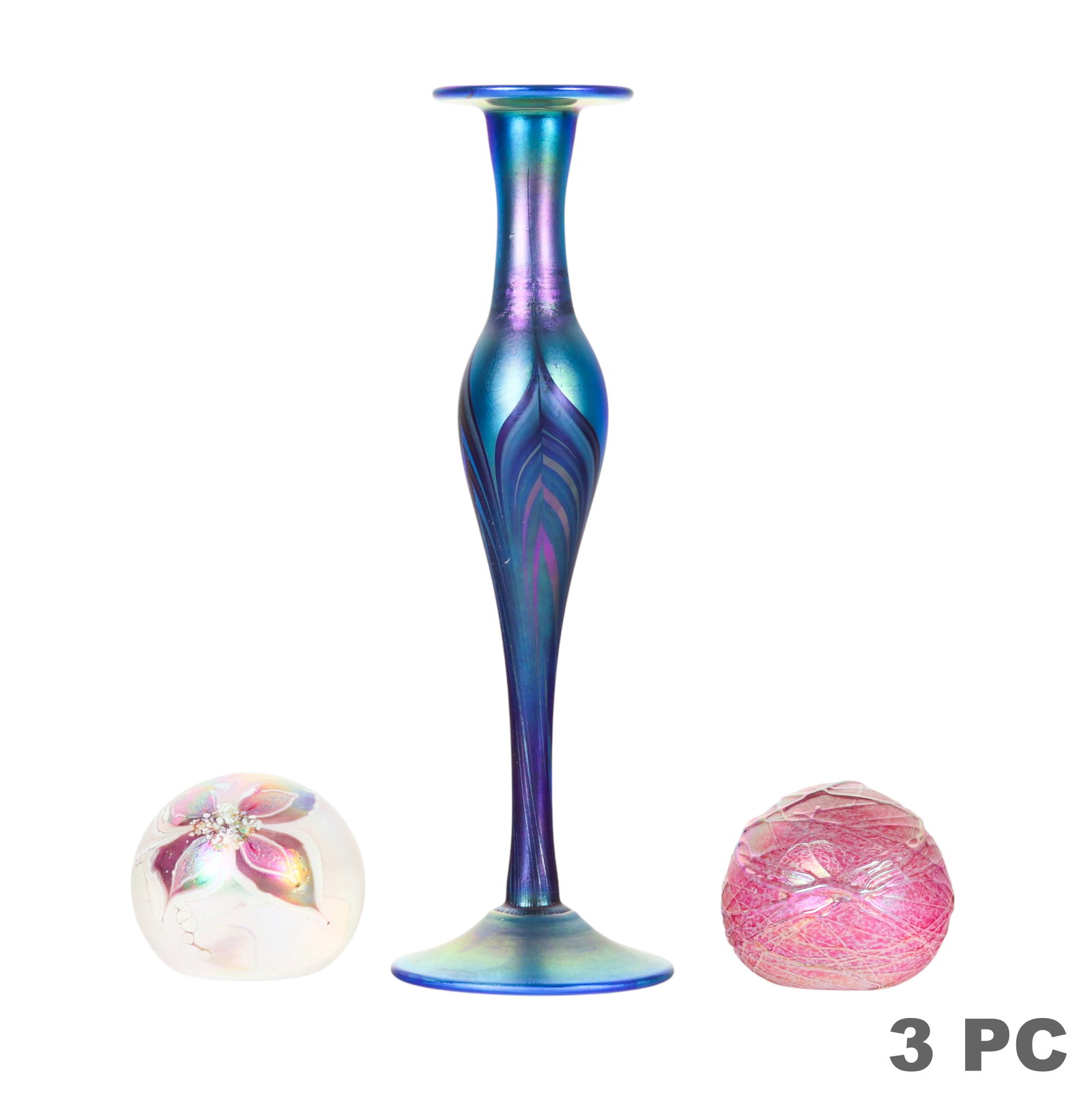 Studio Art Glass Paperweight and Bud Vase 3pc LOT (1 of 7)