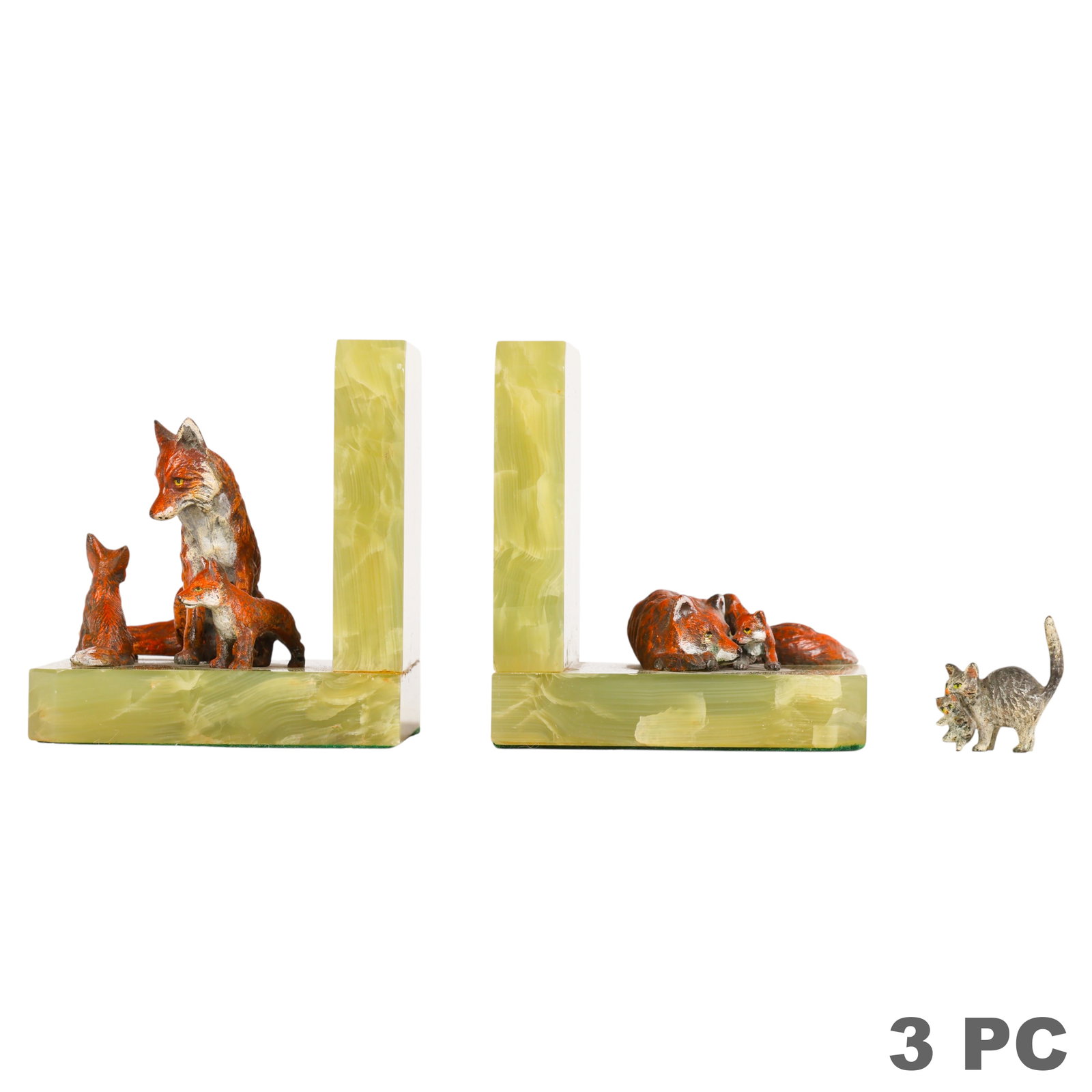 Austrian Bronze Fox Bookends & Cat Figure 3pc LOT (1 of 7)