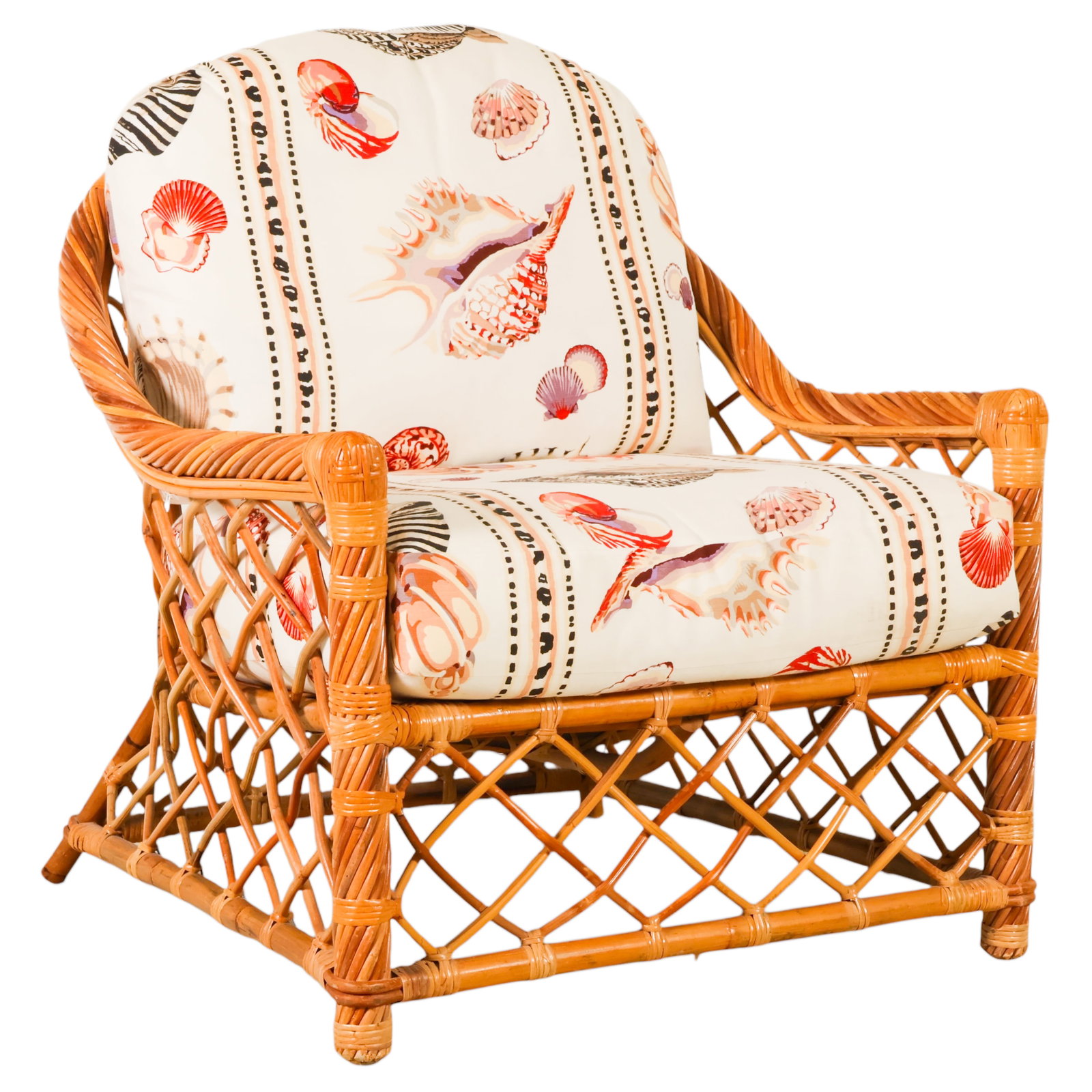 Rattan Shell Upholstery Coastal Style Lounge Chair (1 of 8)