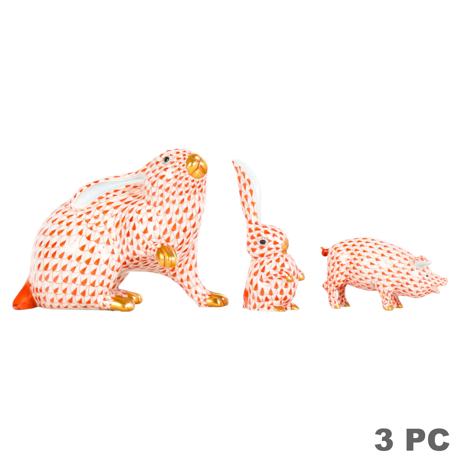 Herend Porcelain Rust Fishnet Animal Figure Lot (1 of 6)