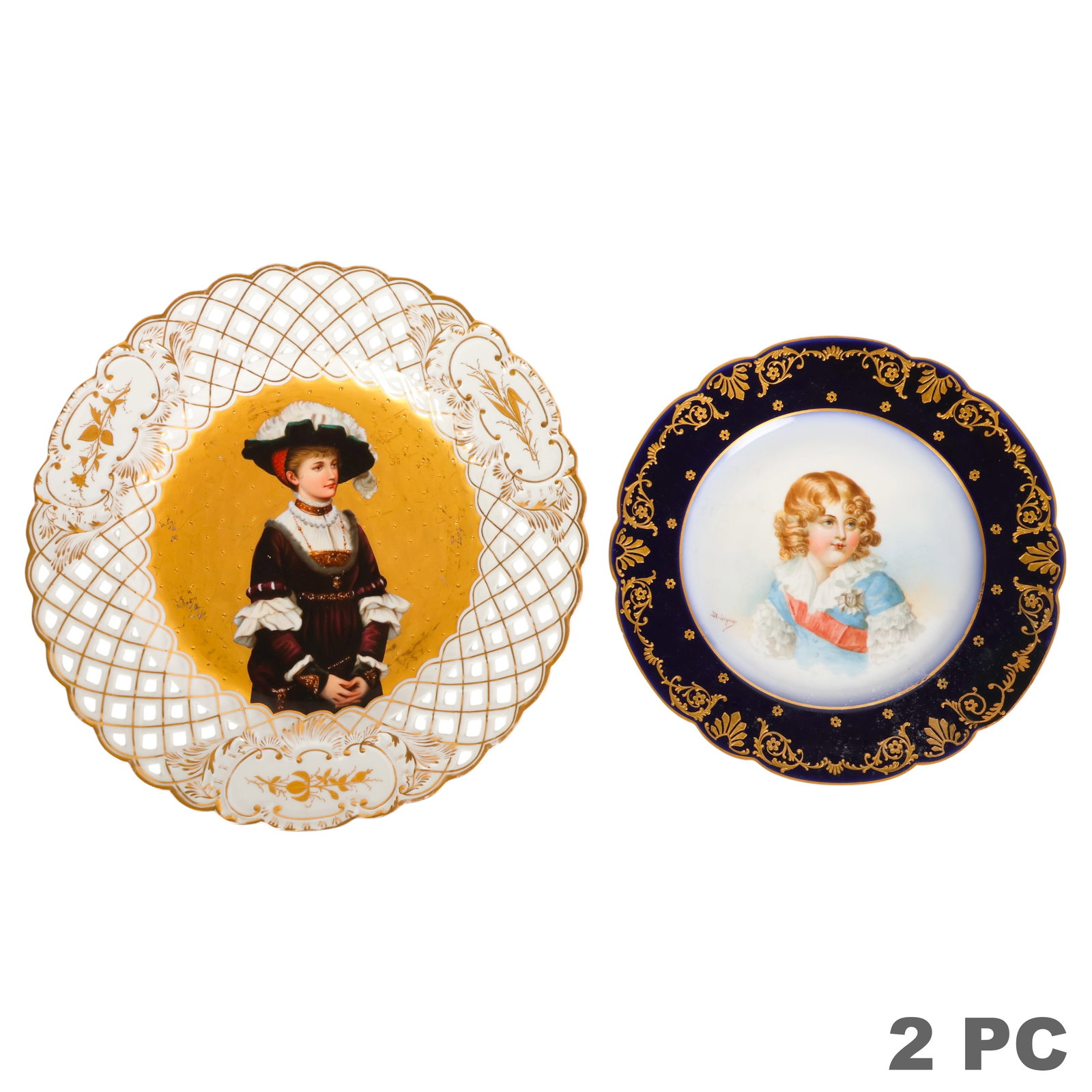 19thC Sevres Porcelain Portrait Cabinet Plates LOT (1 of 8)