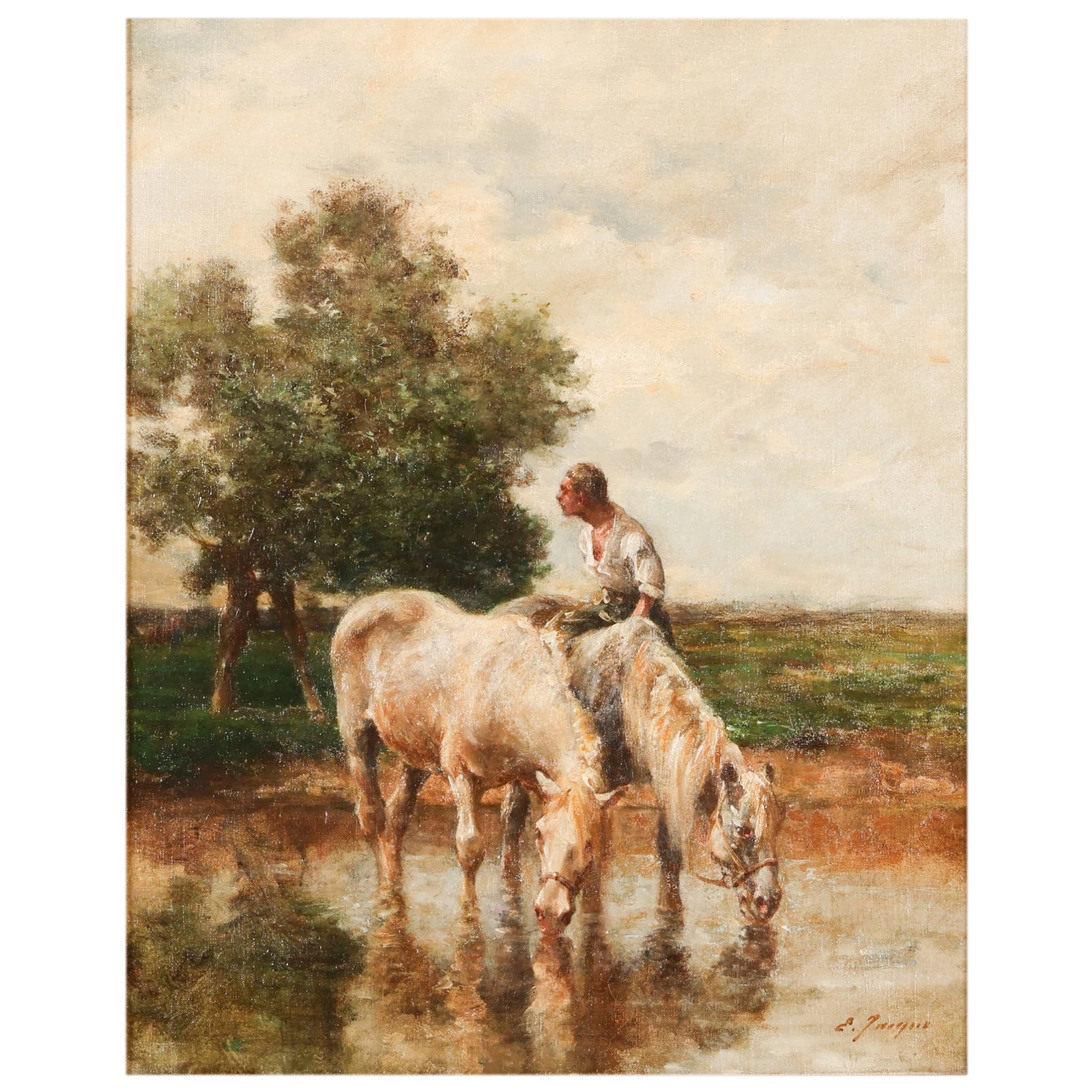 Charles E Jacque 1813-1894 White Horses Painting (1 of 9)