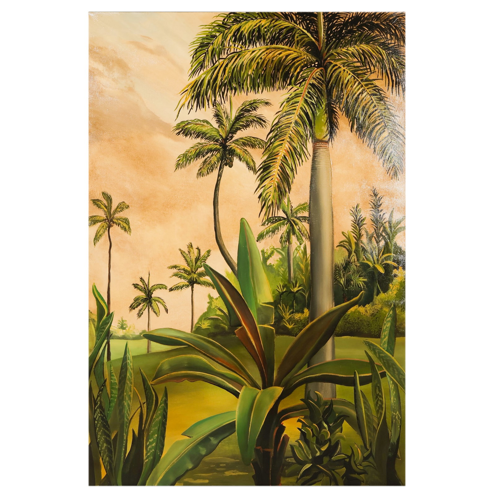 E. Wilcox 21/20C "Six Palms" Tropical Oil Painting (1 of 7)