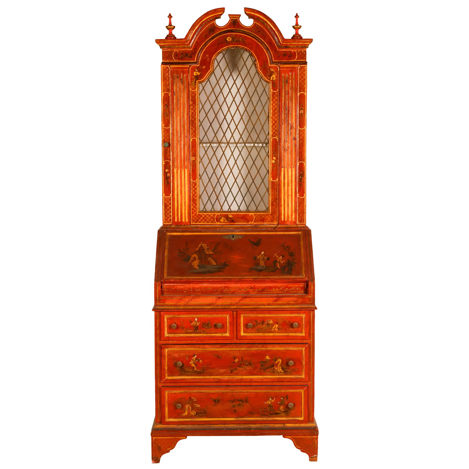 Venetian Style Red Chinoiserie Secretary Bookcase (1 of 7)