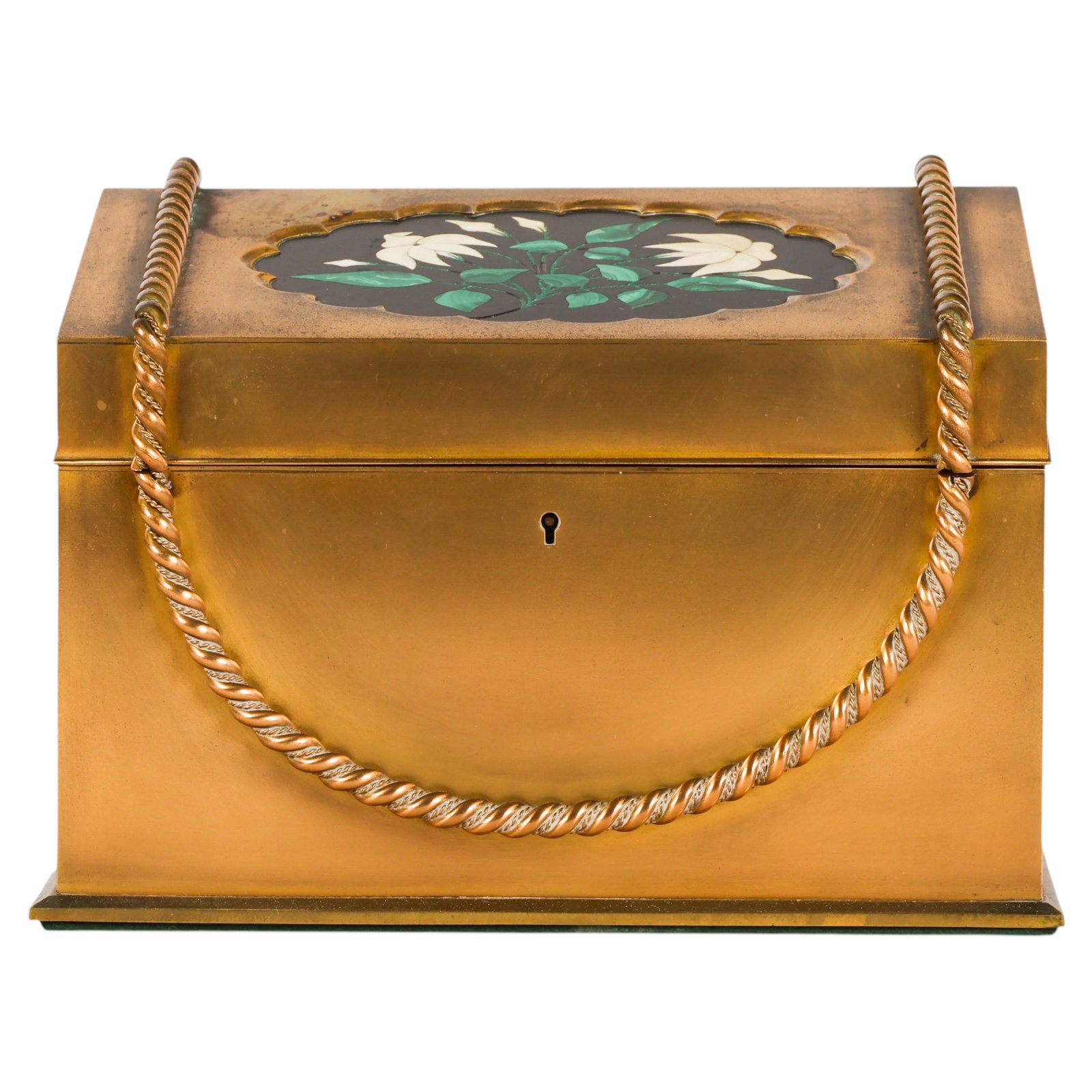 Antique English Brass Pietra Dura Tea Caddy Box (1 of 6)