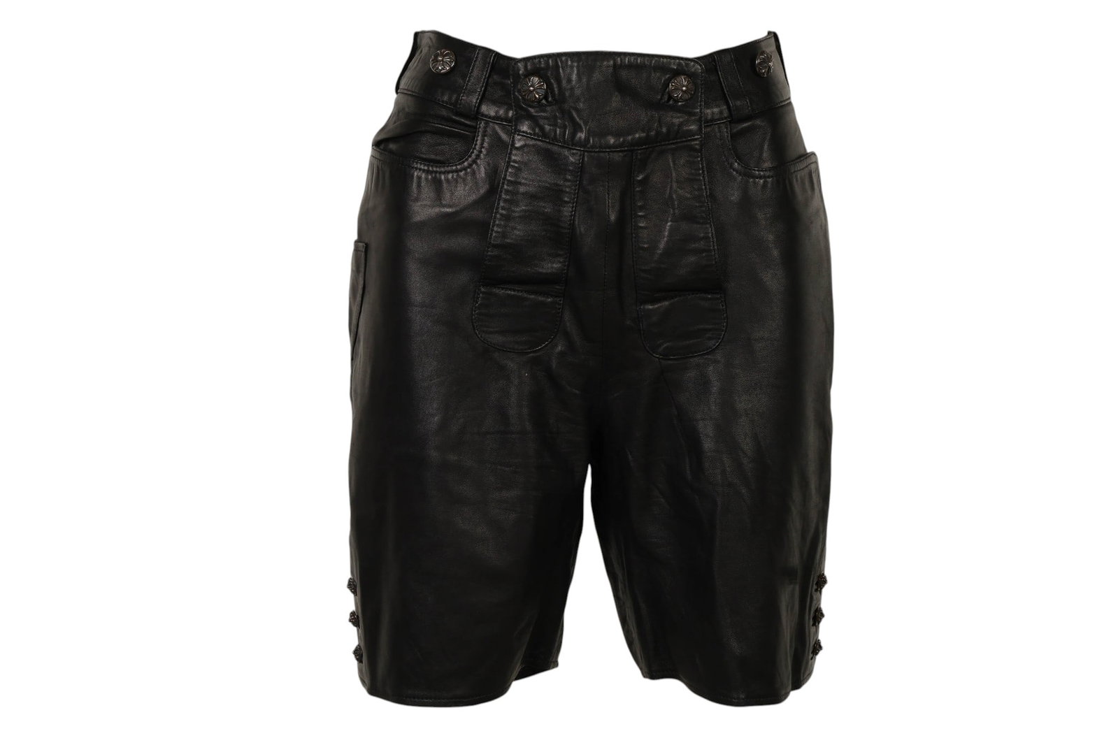 Chrome Hearts USA 925 Buttons Black Leather Shorts (1 of 6)