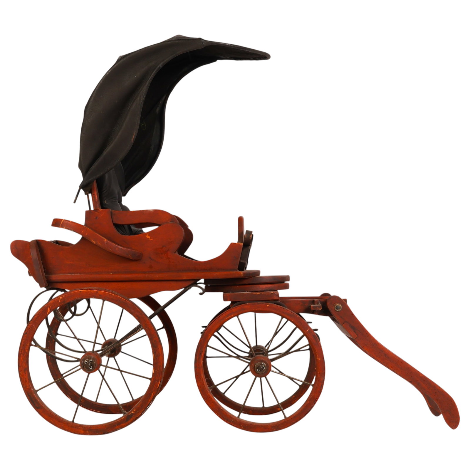 Antique Victorian Style Red Wooden Dolls Carriage (1 of 7)