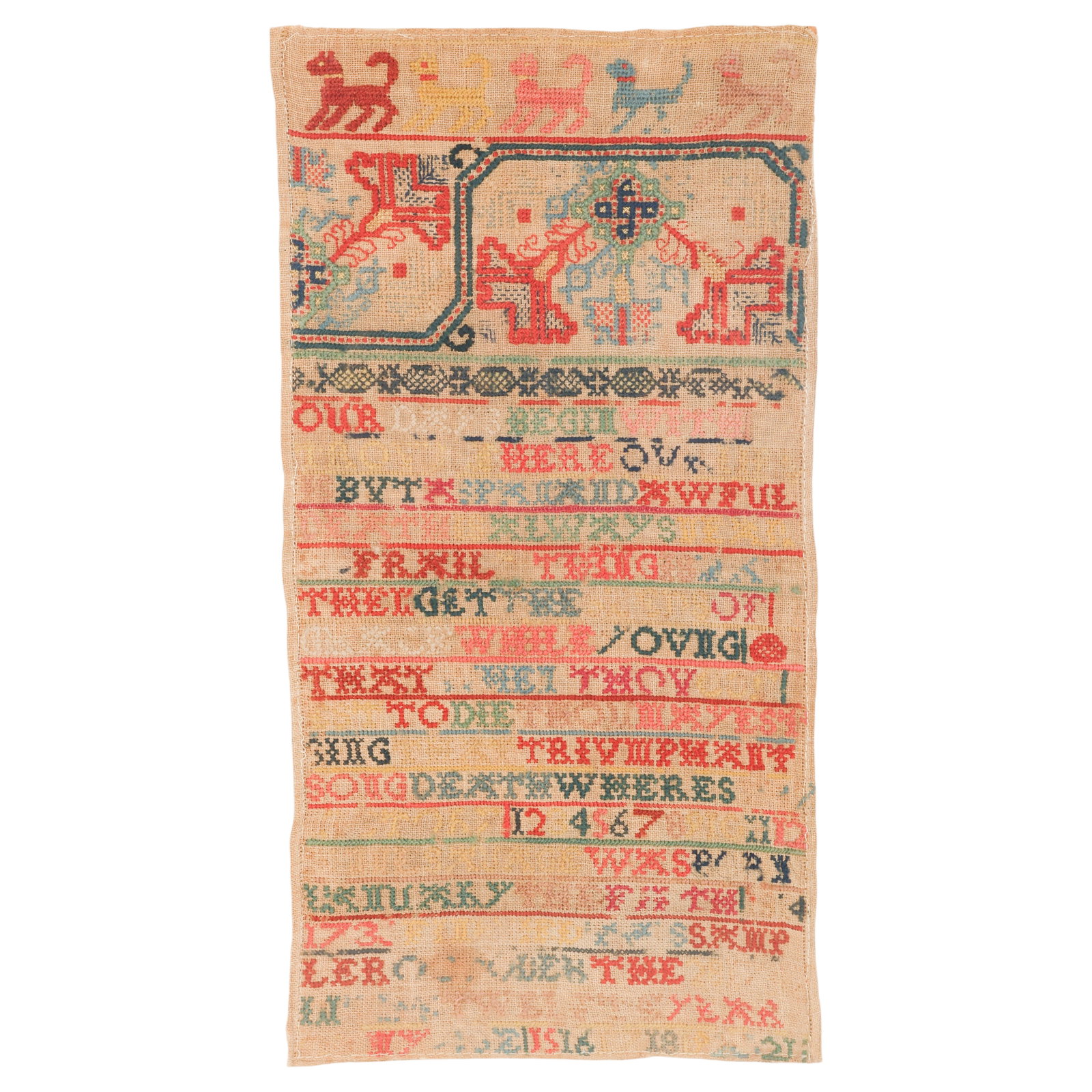 Antique Religious & Devotional Schoolgirl Sampler (1 of 6)