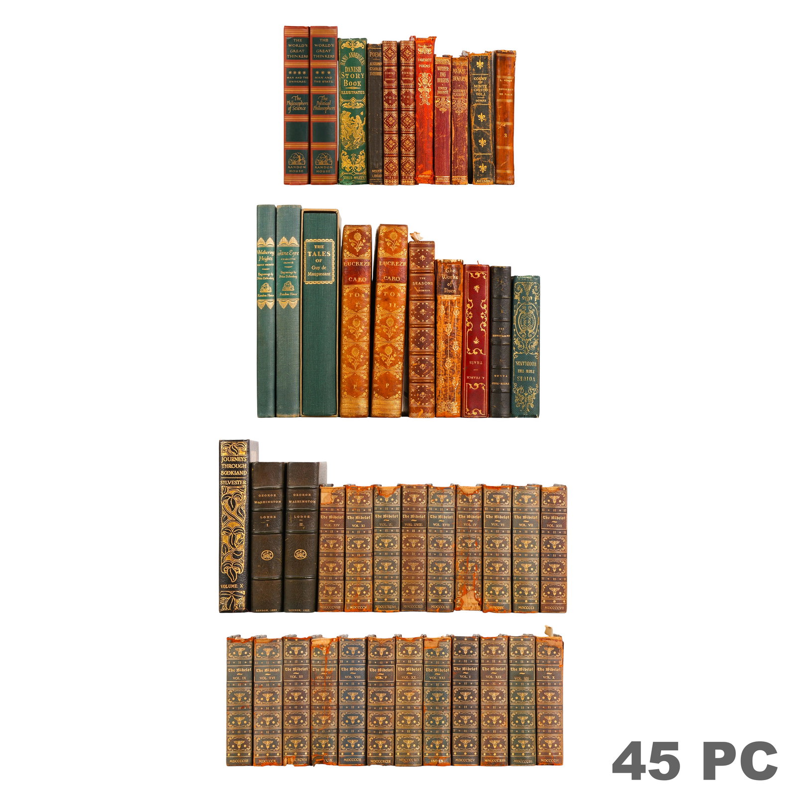 Antique Literature History Philosophy Book 45p LOT: Antique and vintage 45 volume estate collection of literary, historical, philosophical, and decorative bound books dating primarily from the late 19th and early 20th Centuries. Highlights include Rand
