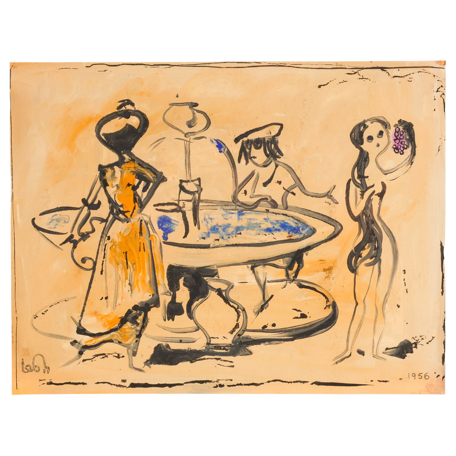 Leon Wall 1916-1980 Abstract 1956 Figural Drawing (1 of 8)