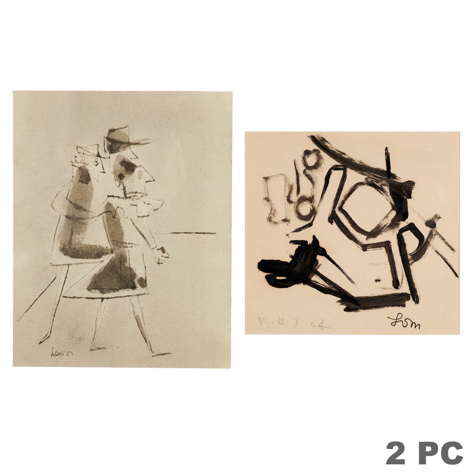 Leon Wall 1916-1980 Two Monochrome Works On Paper (1 of 6)