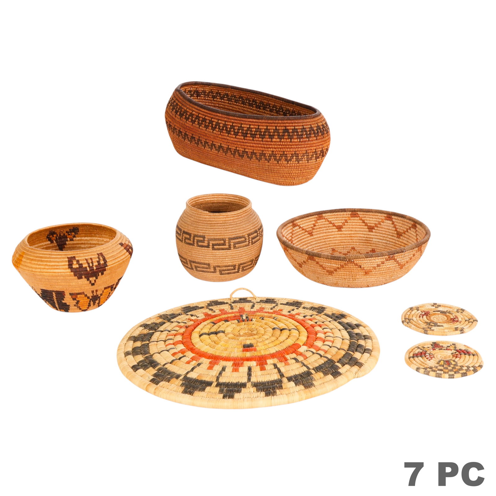 Native American Handwoven Coil Trays & Baskets LOT (1 of 7)