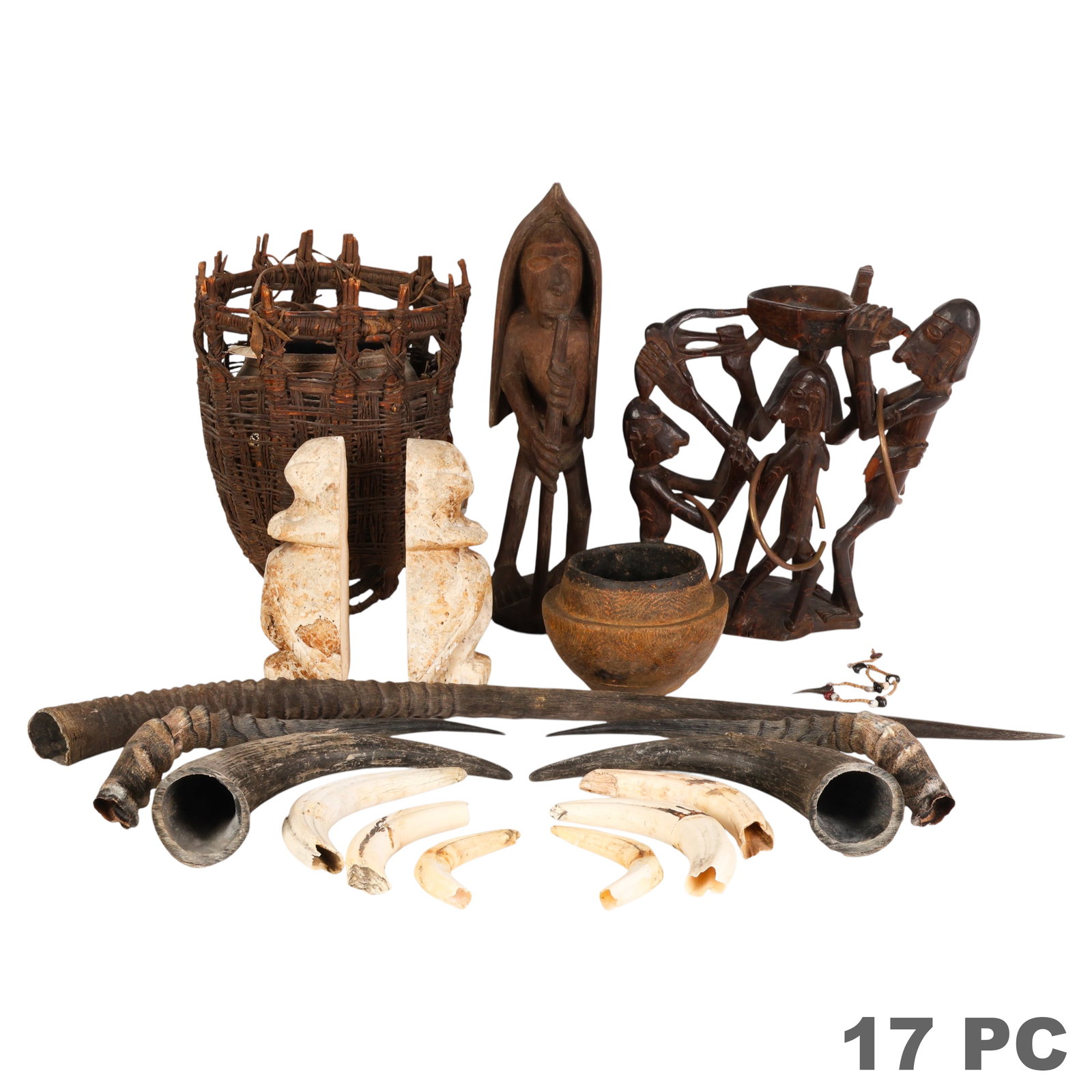 African Tribal Artifact Horns Basket and MORE LOT (1 of 7)