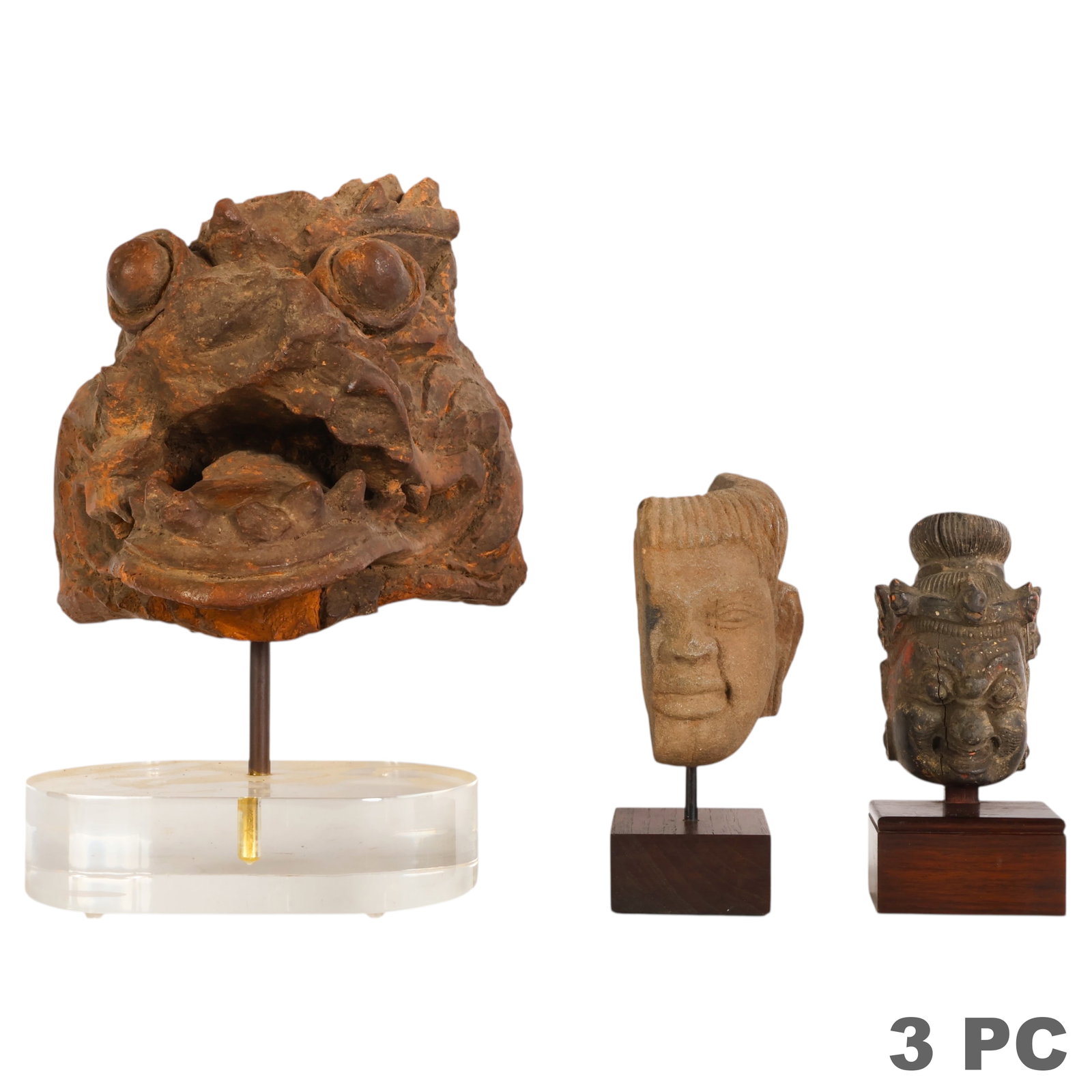 Asian Carved Sculptural Fragments on Stands LOT (1 of 6)