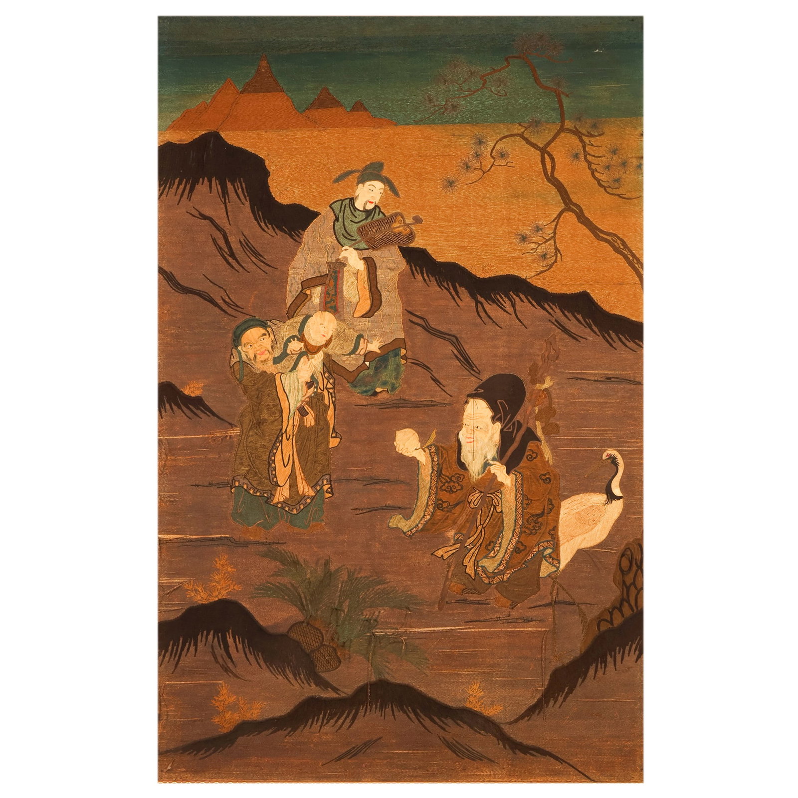 Antique Asian Scholars Embroidery Textile Wall Art (1 of 9)