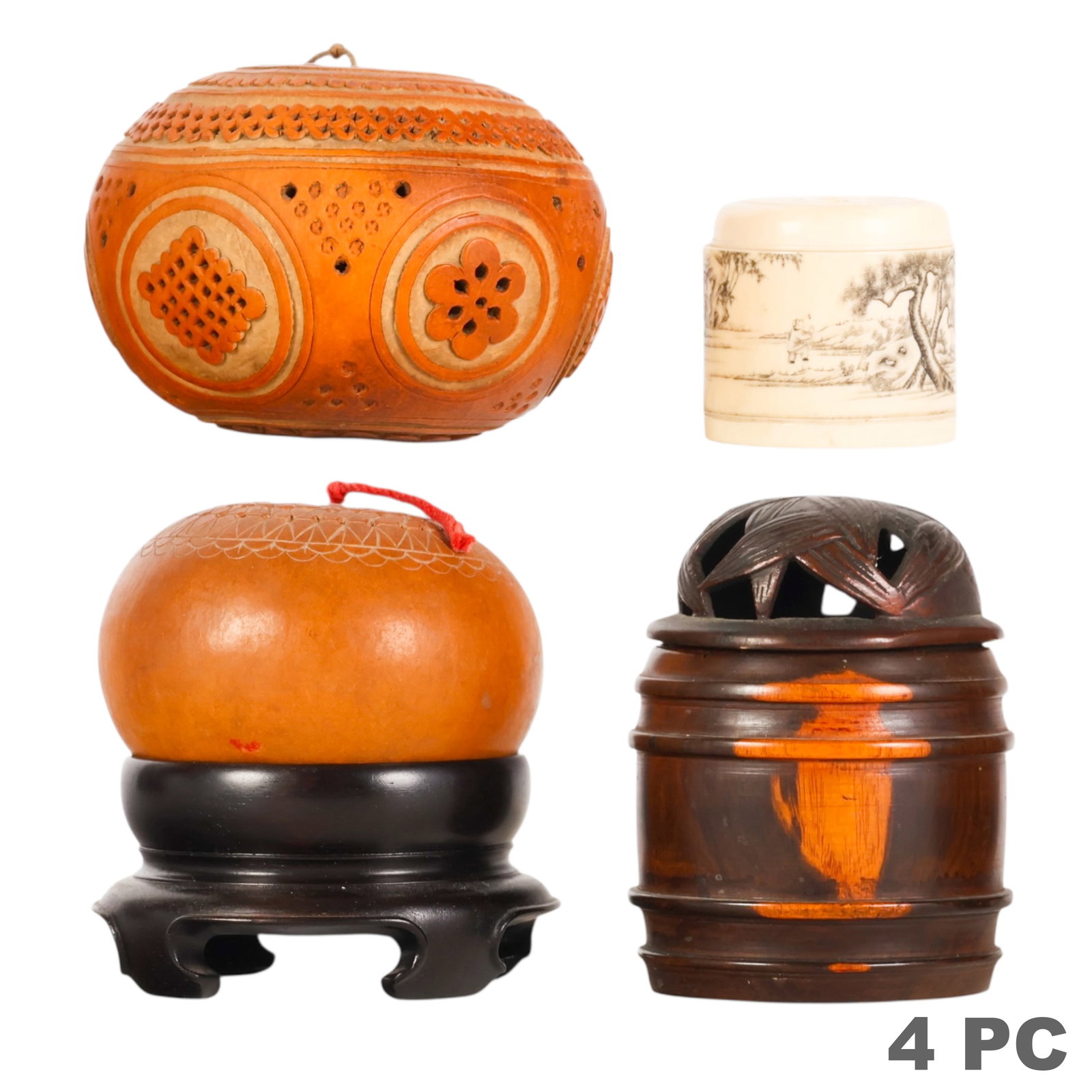 Chinese Gourd Wood & Organic Cricket Boxes 4pc LOT (1 of 6)