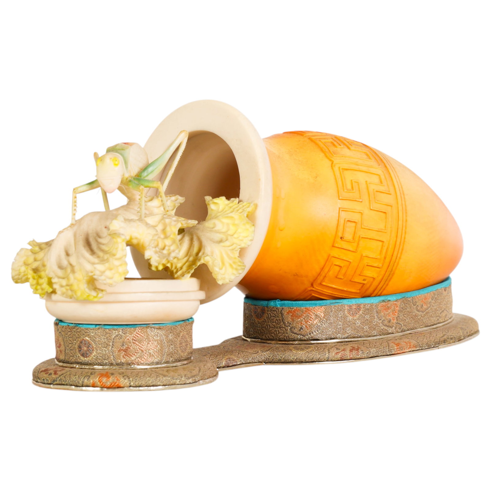 Chinese Carved Leafy Cricket Urn Cage Sculpture (1 of 6)