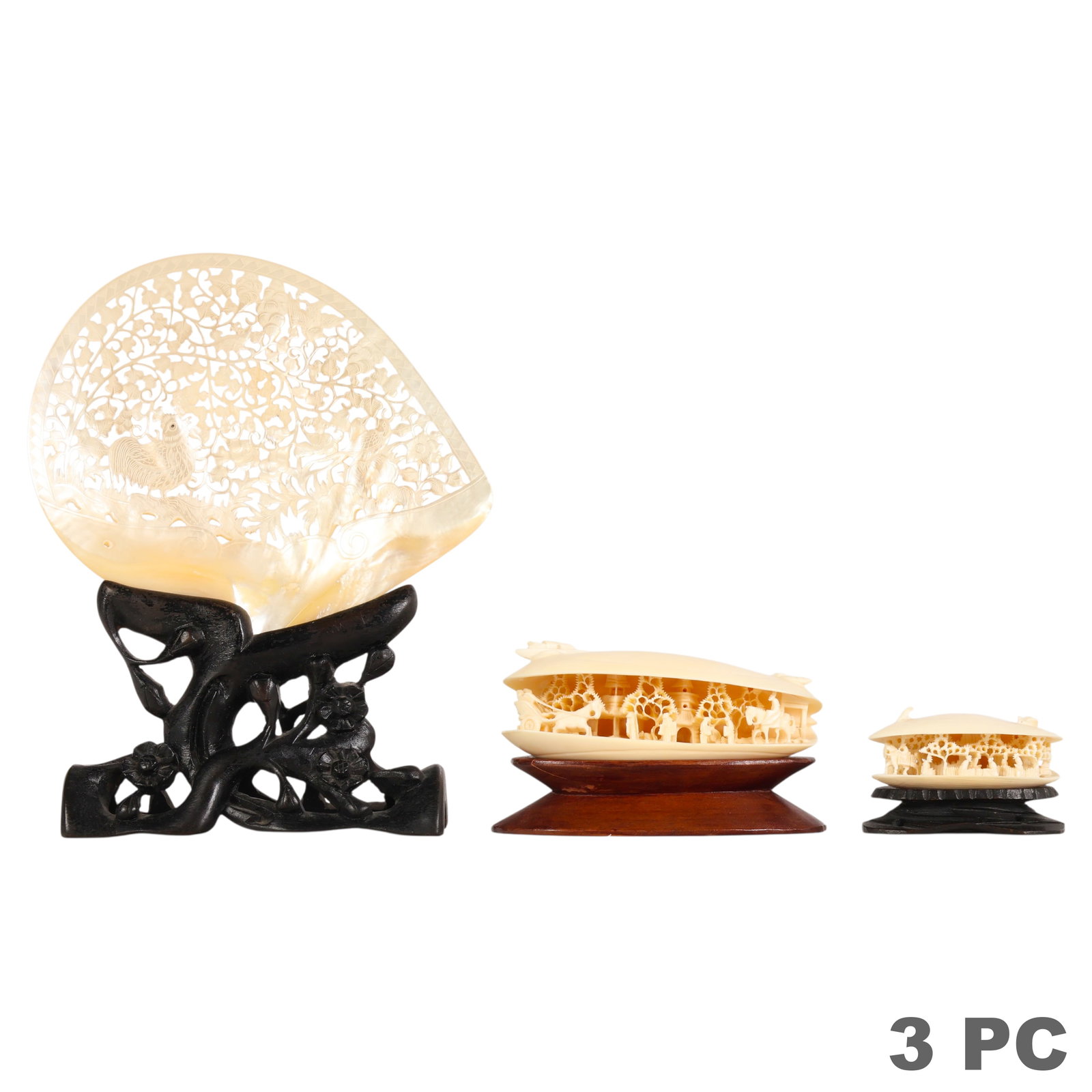 Chinese Clam Carving & Mother of Pearl Plaque LOT (1 of 6)