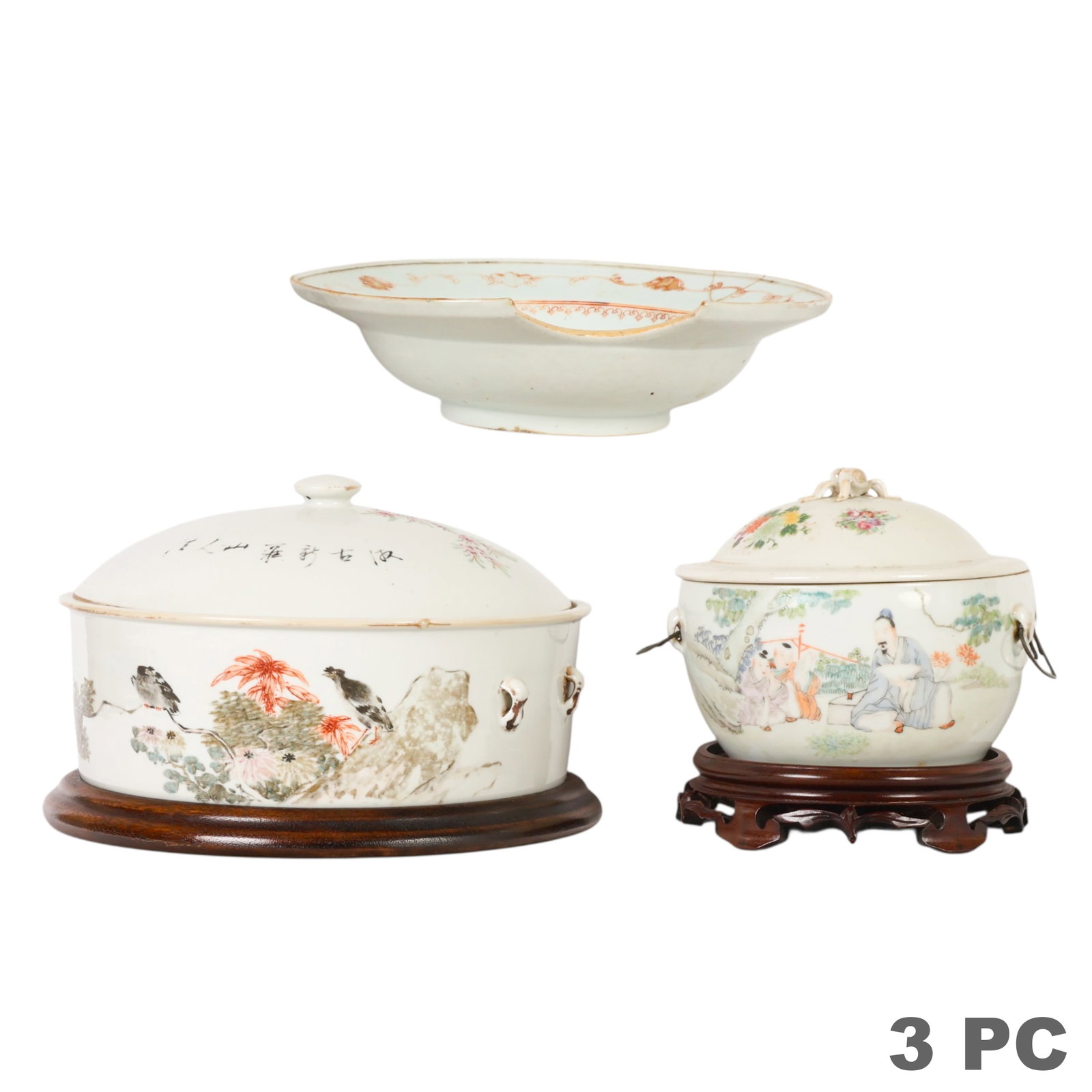 Chinese Porcelain Covered Bowls & Shaving Bowl LOT (1 of 8)