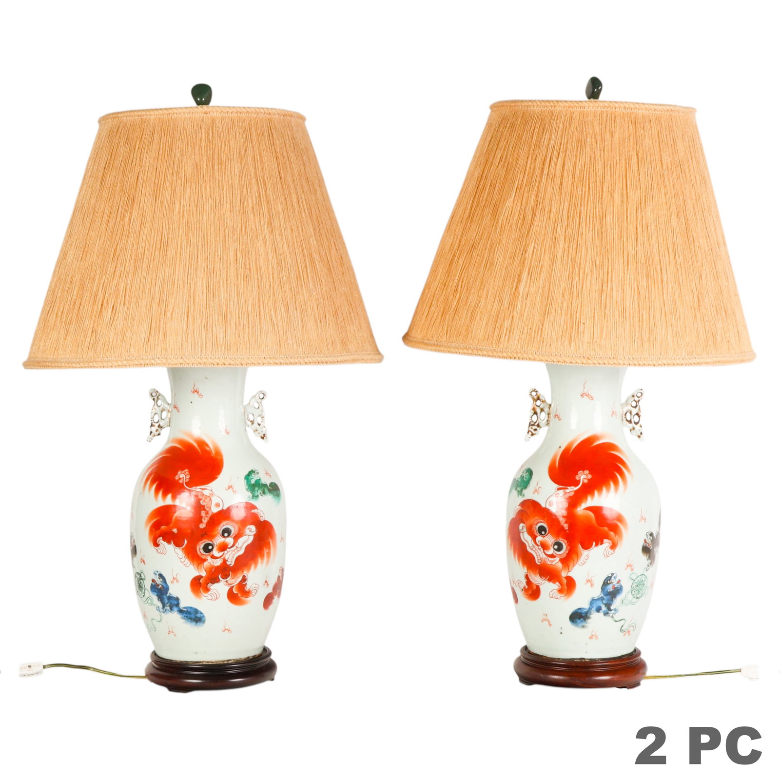 Chinese Pair of Porcelain Foo Dog Vase Table Lamps (1 of 9)