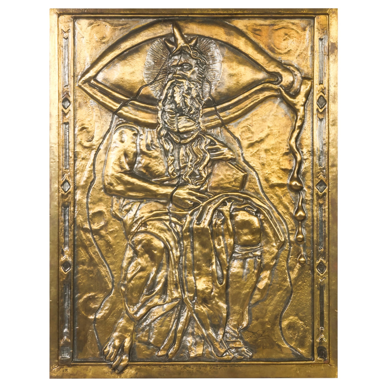 Dali 1904-1989 Moses Monotheism Bronze Bas Relief: Salvador Dalí (Spanish, 1904-1989), Moses, Gold Patina, limited edition bas-relief multiple sculpture depicting the biblical figure rendered in high relief. Produced in 1978 at Atelier D'Art, Paris, 