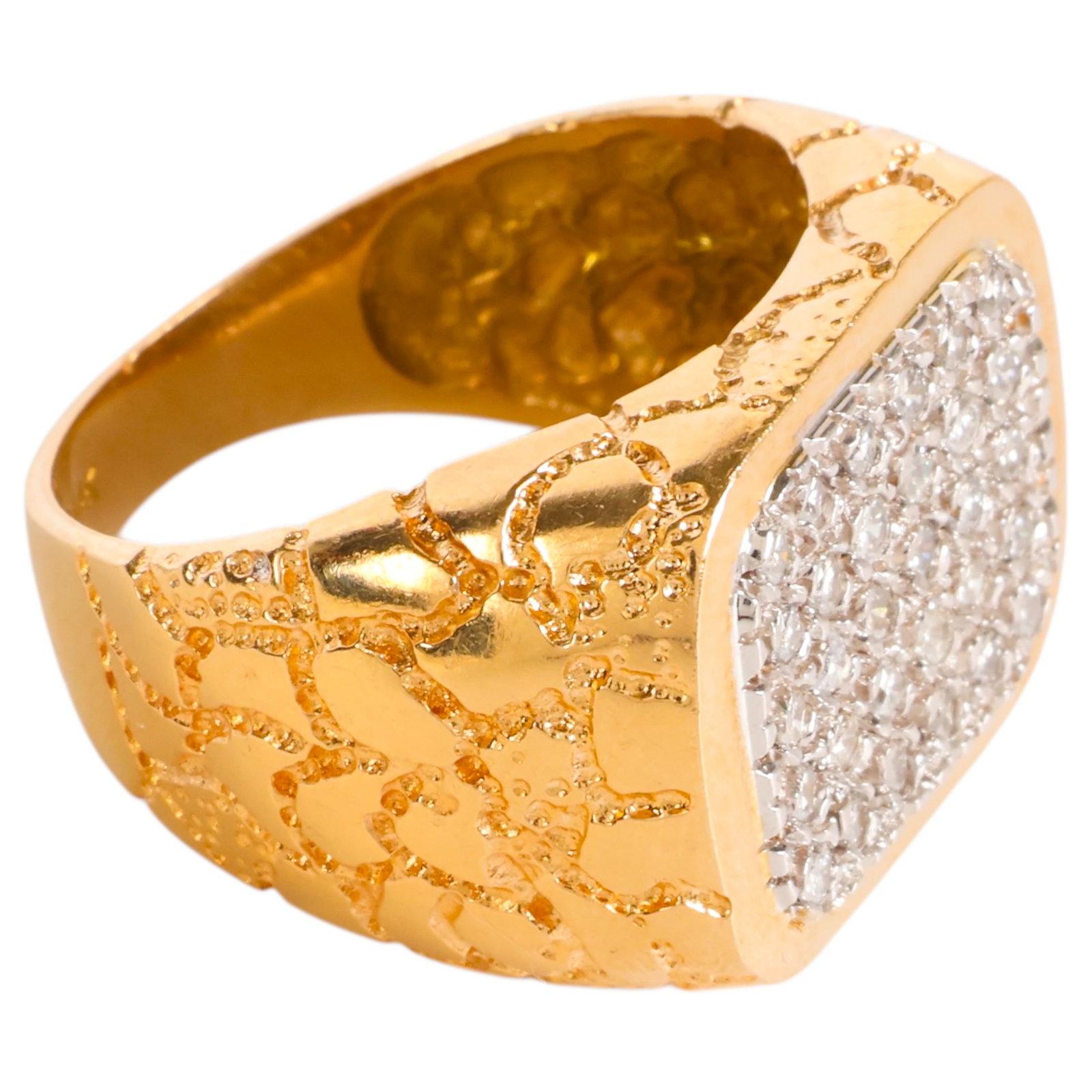 14k Men's Natural Diamond Nugget Style Ring Sz 10 (1 of 6)