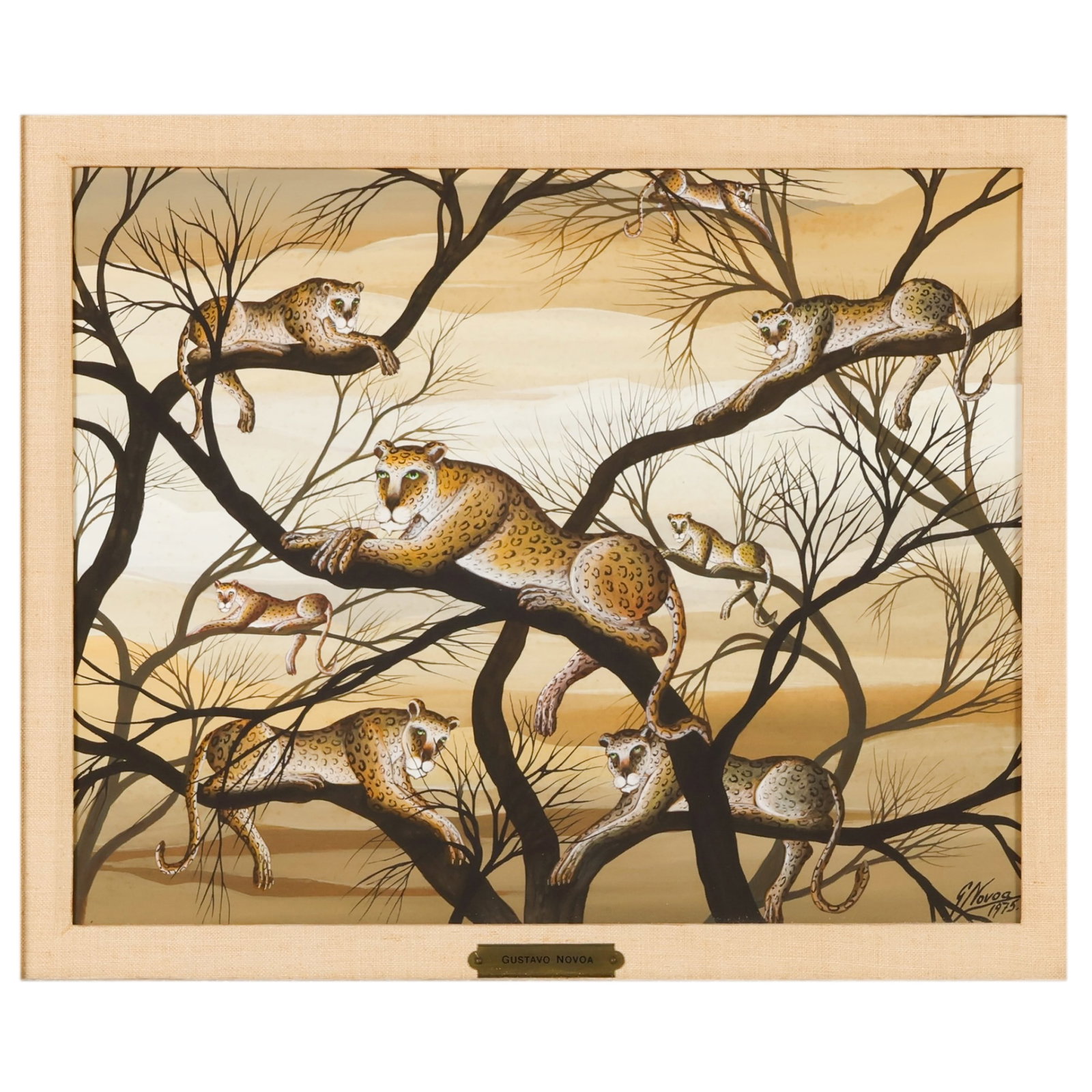 Gustavo Novoa b.1941 Leopards in a Tree Painting (1 of 8)