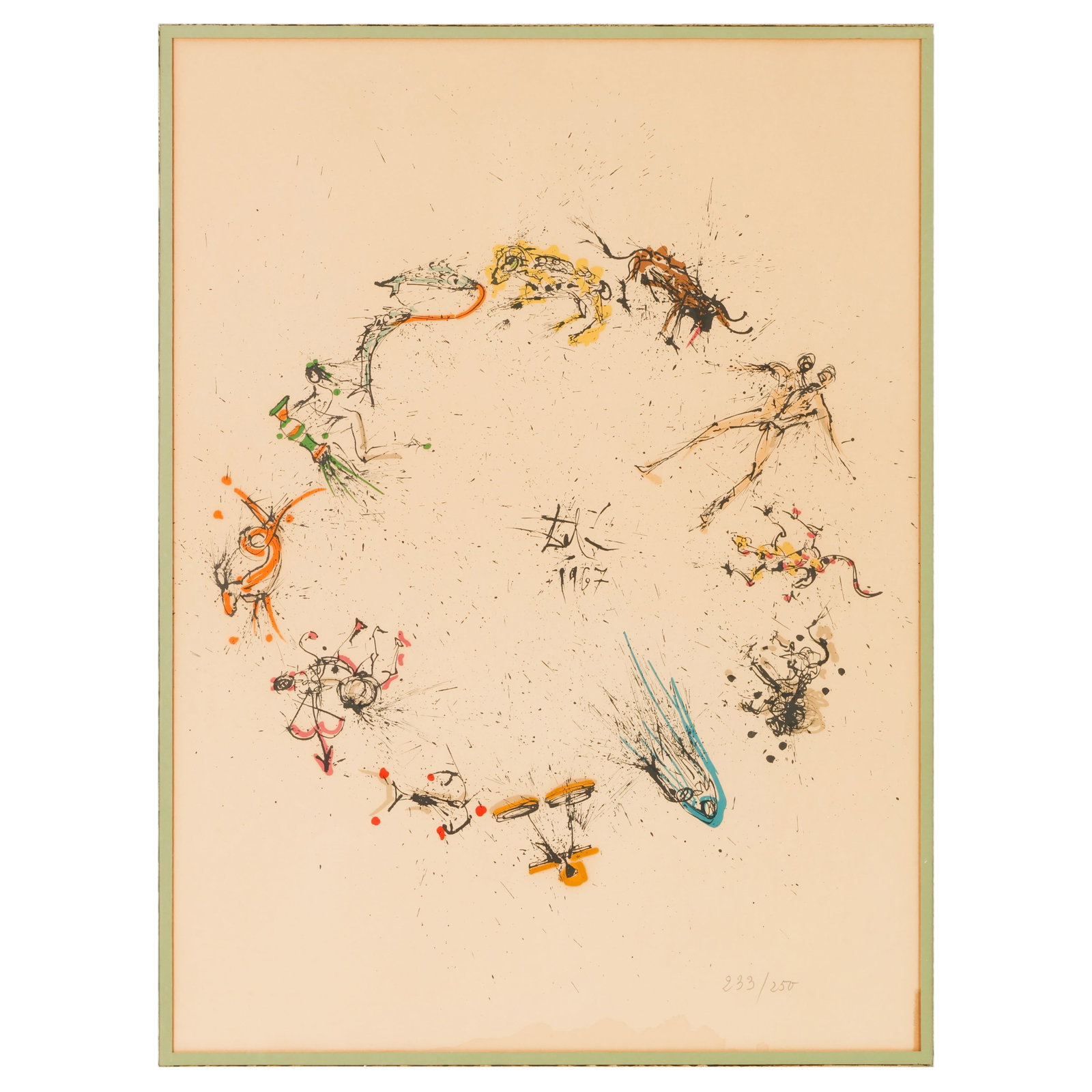 Dali 1904-1989 Twelve Signs of Zodiac Lithograph: Salvador Dali (Spanish, 1904-1989), The Twelve Signs of the Zodiac Frontispiece, color lithograph on paper from The Twelve Signs of the Zodiac portfolio. Signed in the plate, dated 1967, and numbered 