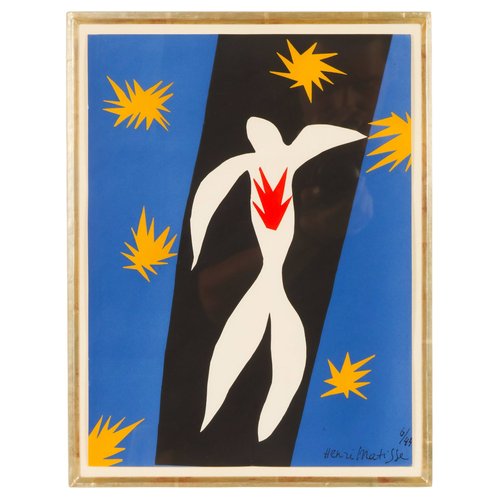 Henri Matisse 1869-1954 "The Fall of Icarus" Litho: Henri Matisse (French, 1869-1954), La Chute d'Icare (The Fall of Icarus), color pochoir lithograph on paper depicting the mythological figure Icarus falling through a field of stylized stars from the 