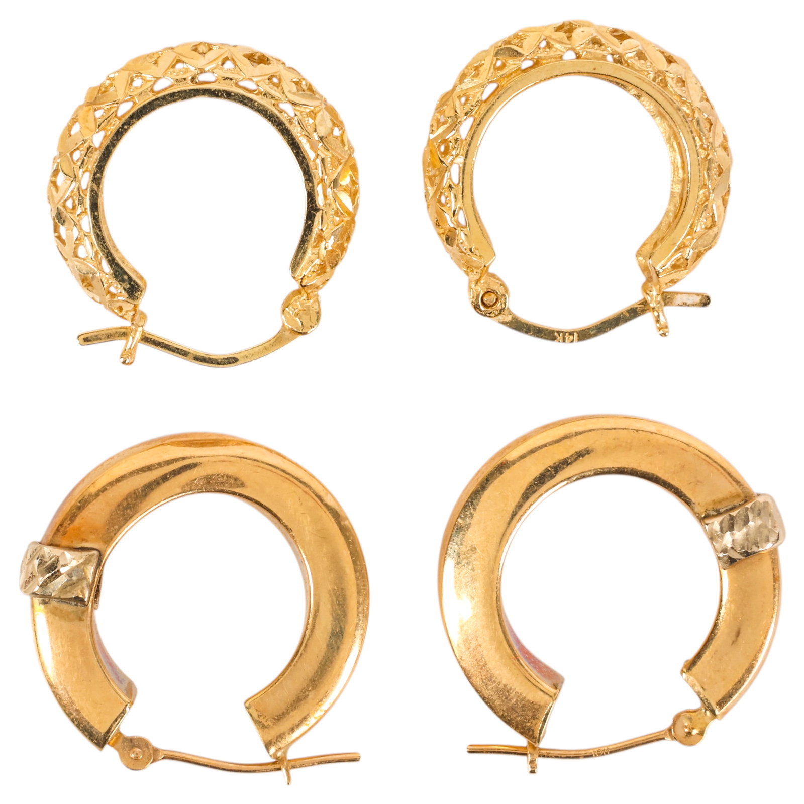 14K Gold Two Pairs Vintage Hoop Earrings 6 Grams (1 of 6)