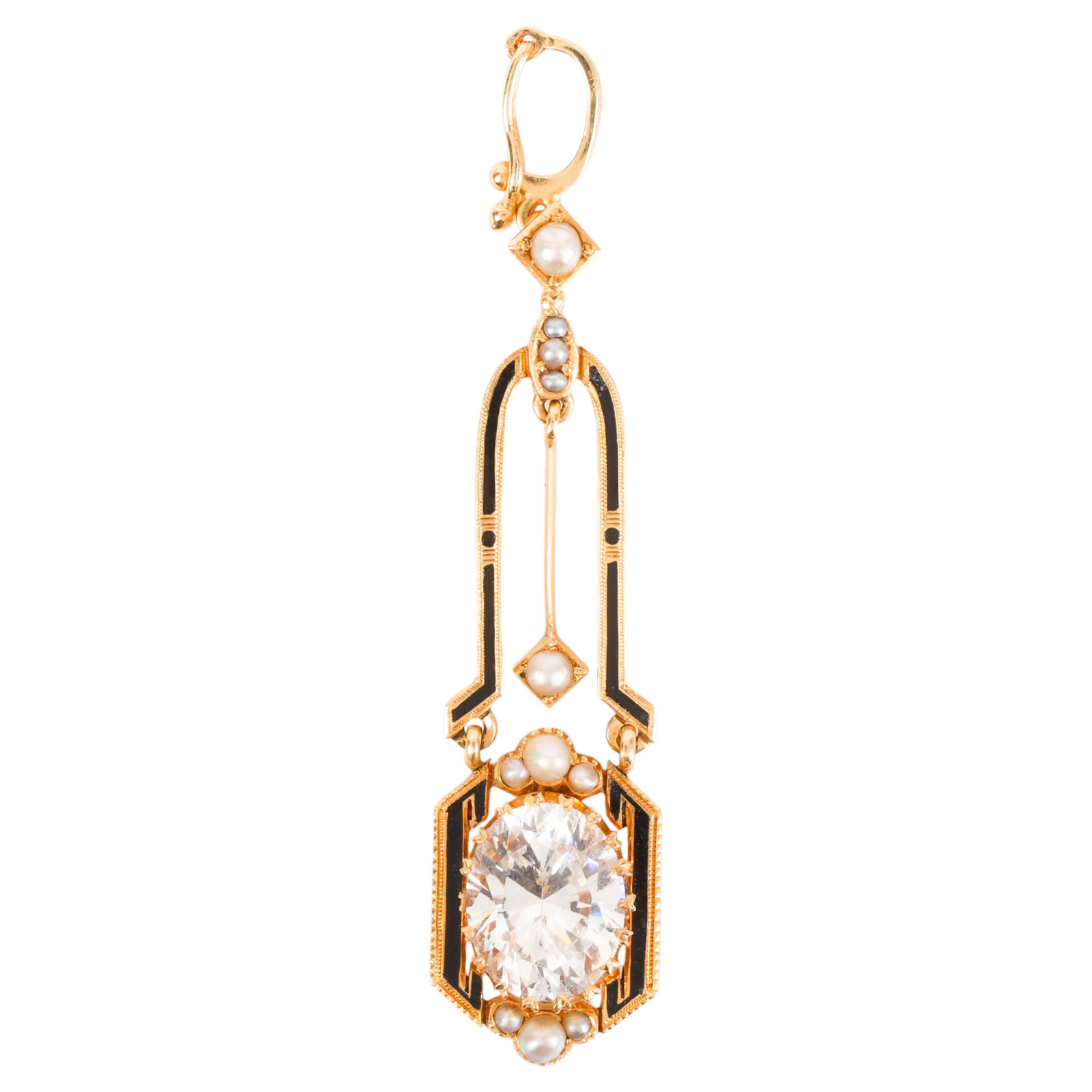 14k Art Deco Style Enamel & Pearl Necklace Pendant (1 of 6)