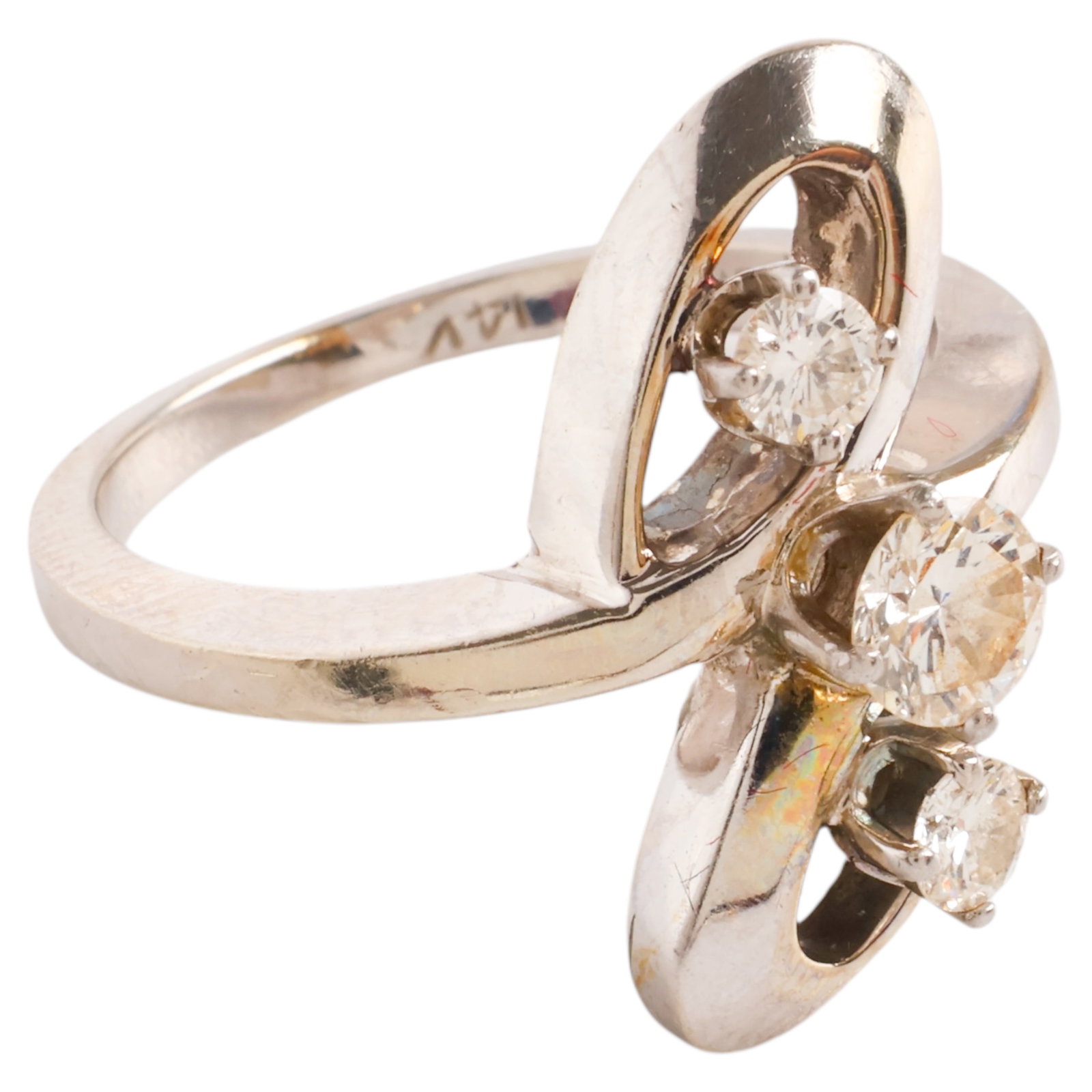 14k White Gold Triple Diamond Ring Size 5.1g Sz 6 (1 of 8)