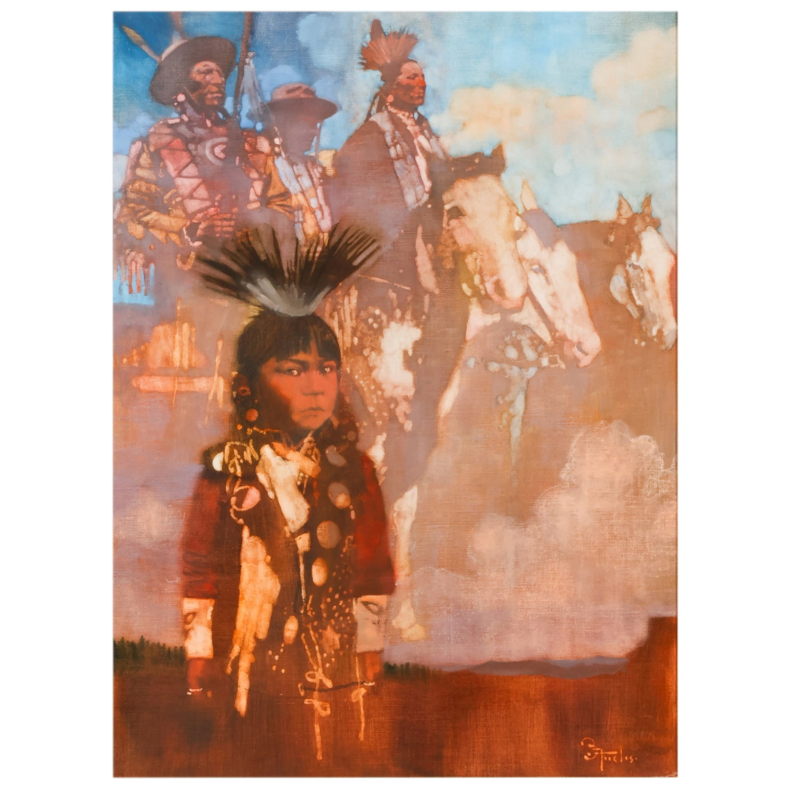 Bernie Fuchs 1932-2009 Indian Family Oil Painting (1 of 9)