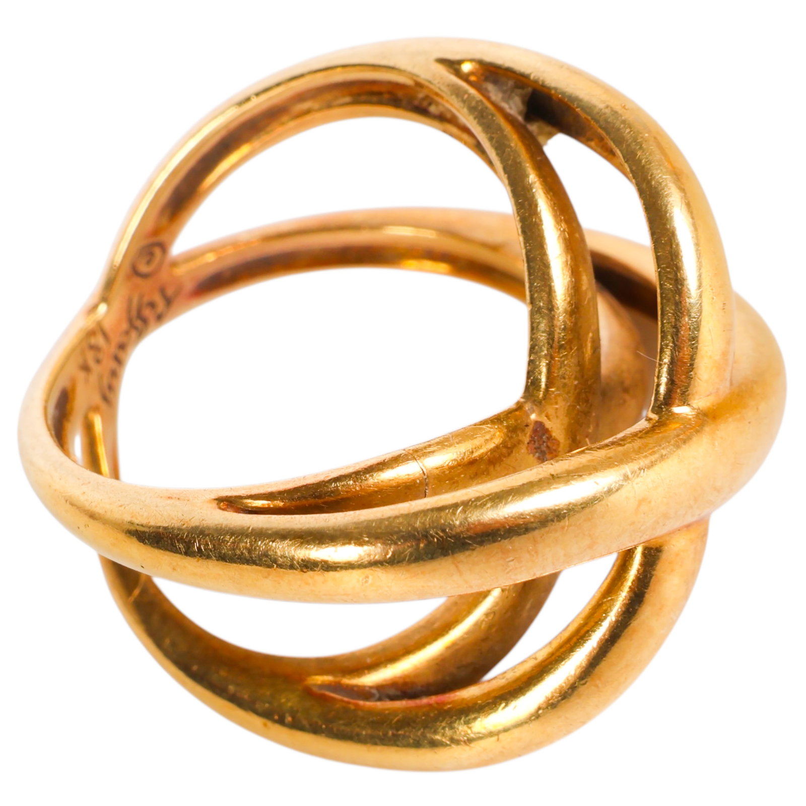 18k Tiffany & Co Paloma Picasso Crossover Ring 12g: Tiffany & Co. Paloma Picasso vintage 18K yellow gold double crossover ring featuring a sculptural openwork double X design formed by four rounded intersecting bands. Interior signed Tiffany & Co. and 