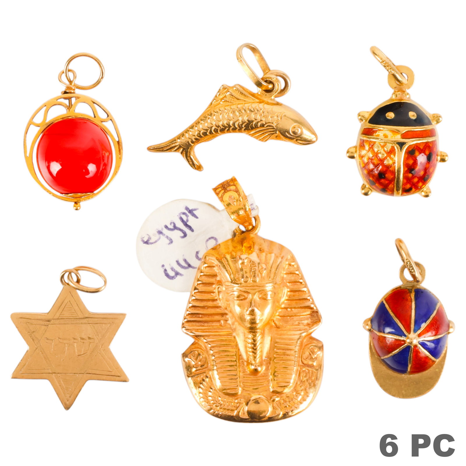18k Gold Star of David Fish and MORE Charms 6p LOT (1 of 6)