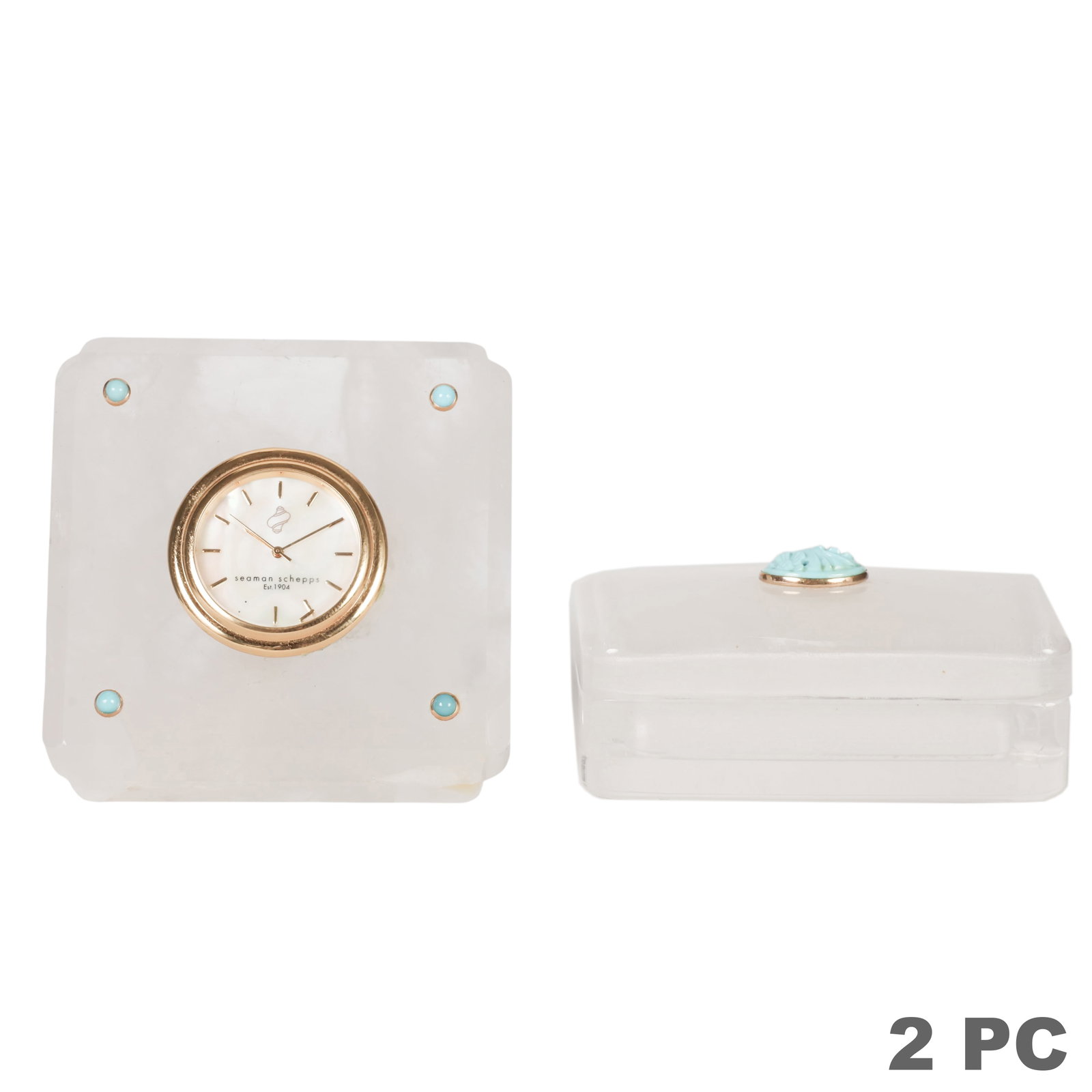 18K Gold Quartz Seaman Schepps Clock & Box 2pc LOT (1 of 5)