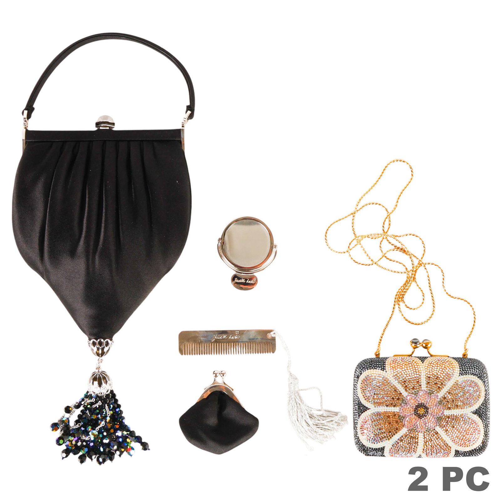 Judith Leiber Black Bag & Minaudiere Purse 2pc LOT (1 of 6)