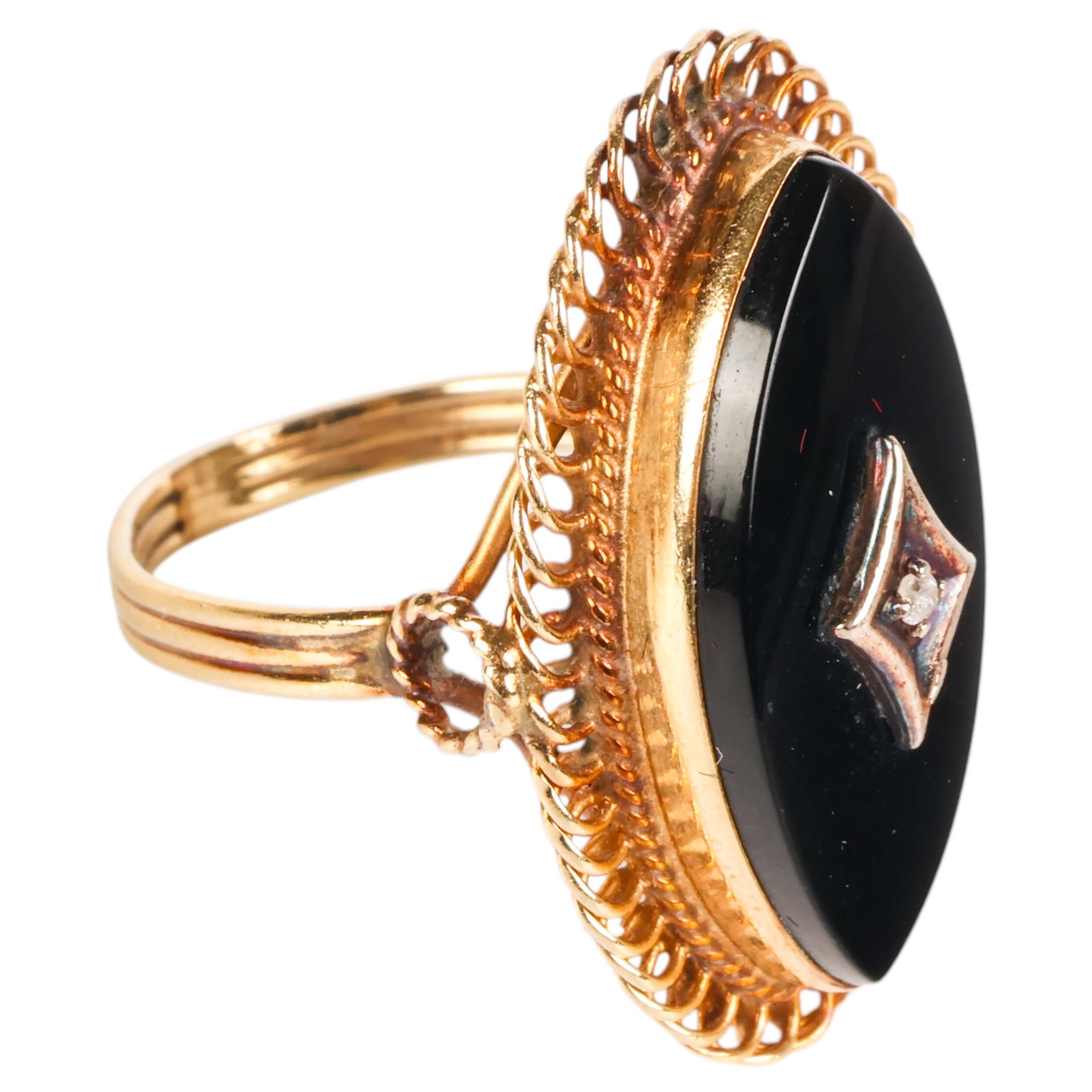 14k Yellow Gold Black Onyx with Diamond Ring Sz 5 (1 of 7)