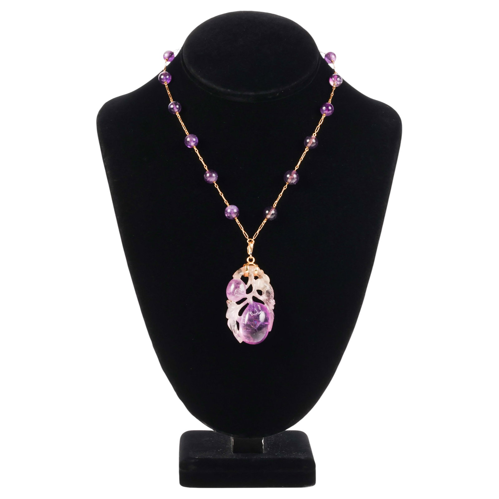 14k Deco Chinese Carved Amethyst Crystal Necklace (1 of 6)