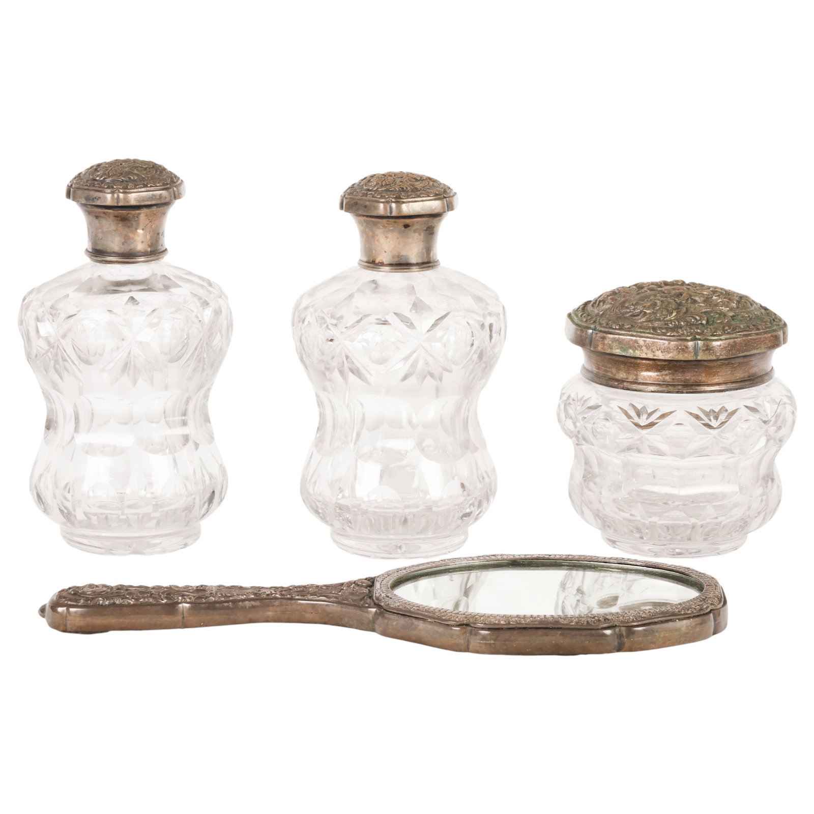 Victorian Sterling Silver & Crystal 4pc Vanity SET (1 of 5)
