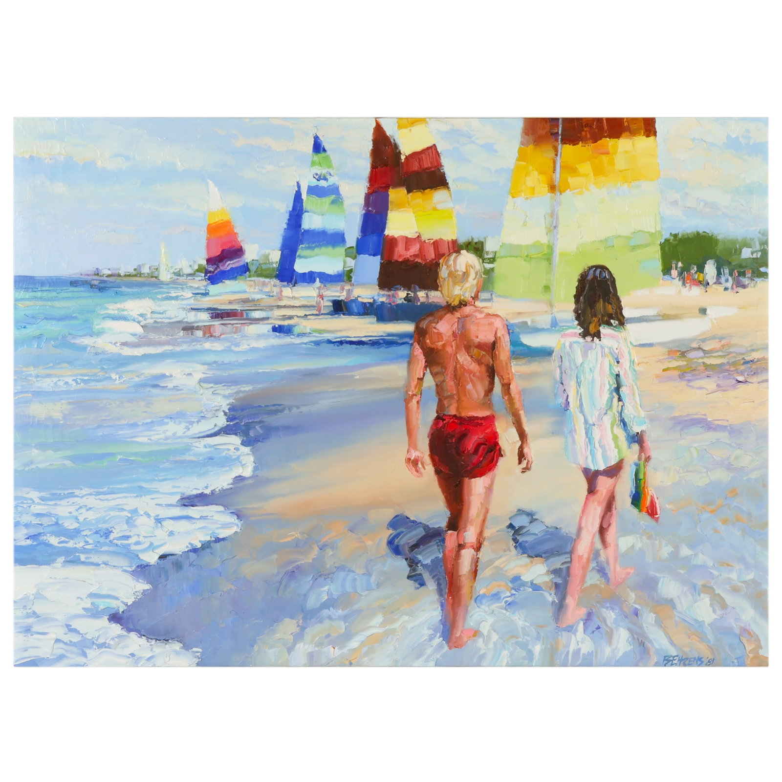 Howard Behrens 1933-2014 Couple on Beach Painting (1 of 7)