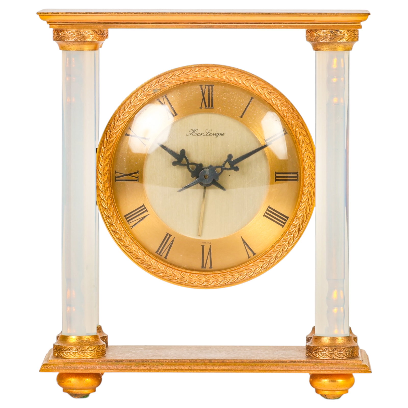 French Gilt Bronze Desk Clock with Opaline Glass (1 of 7)