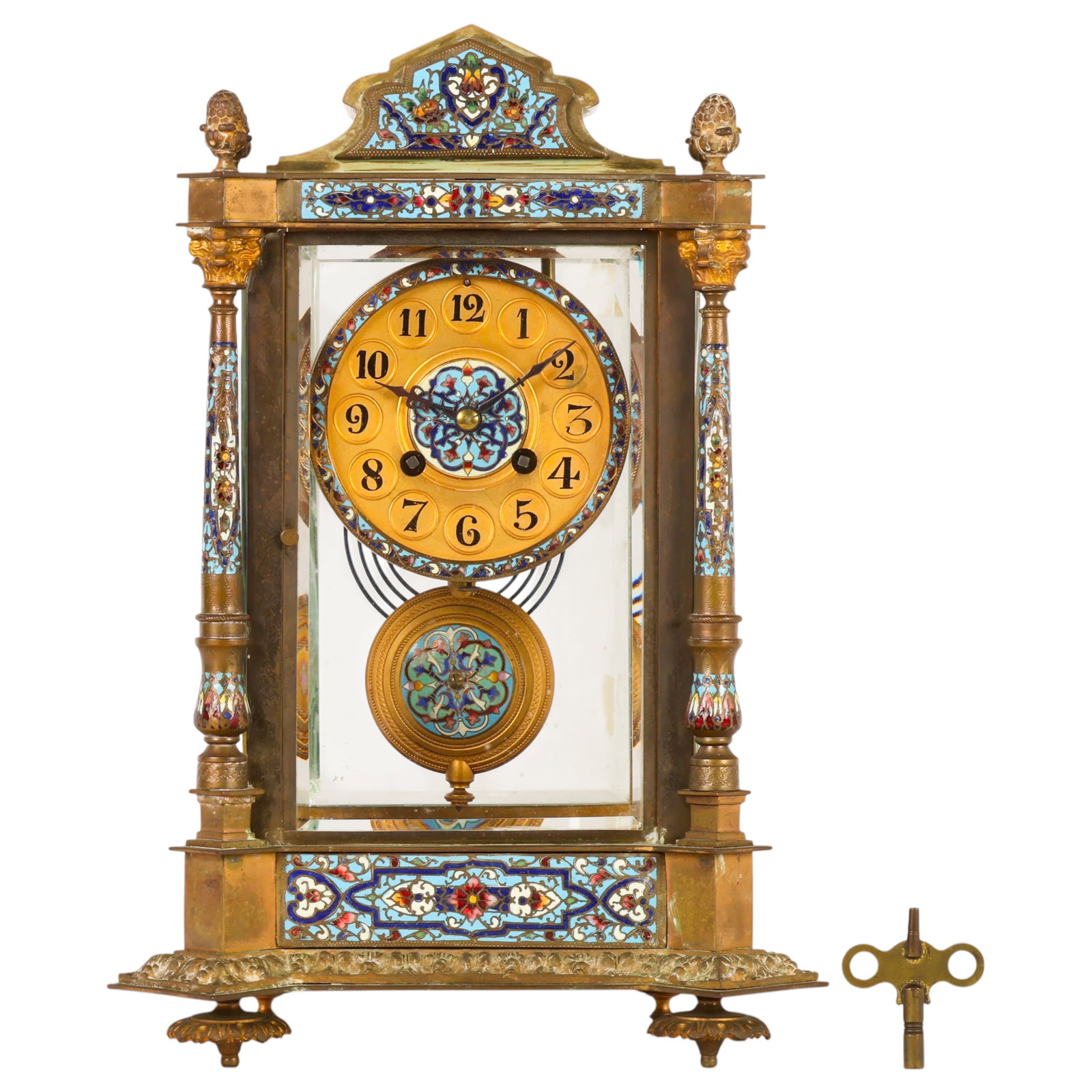 Antique Japy Freres French Champleve Crystal Clock (1 of 7)
