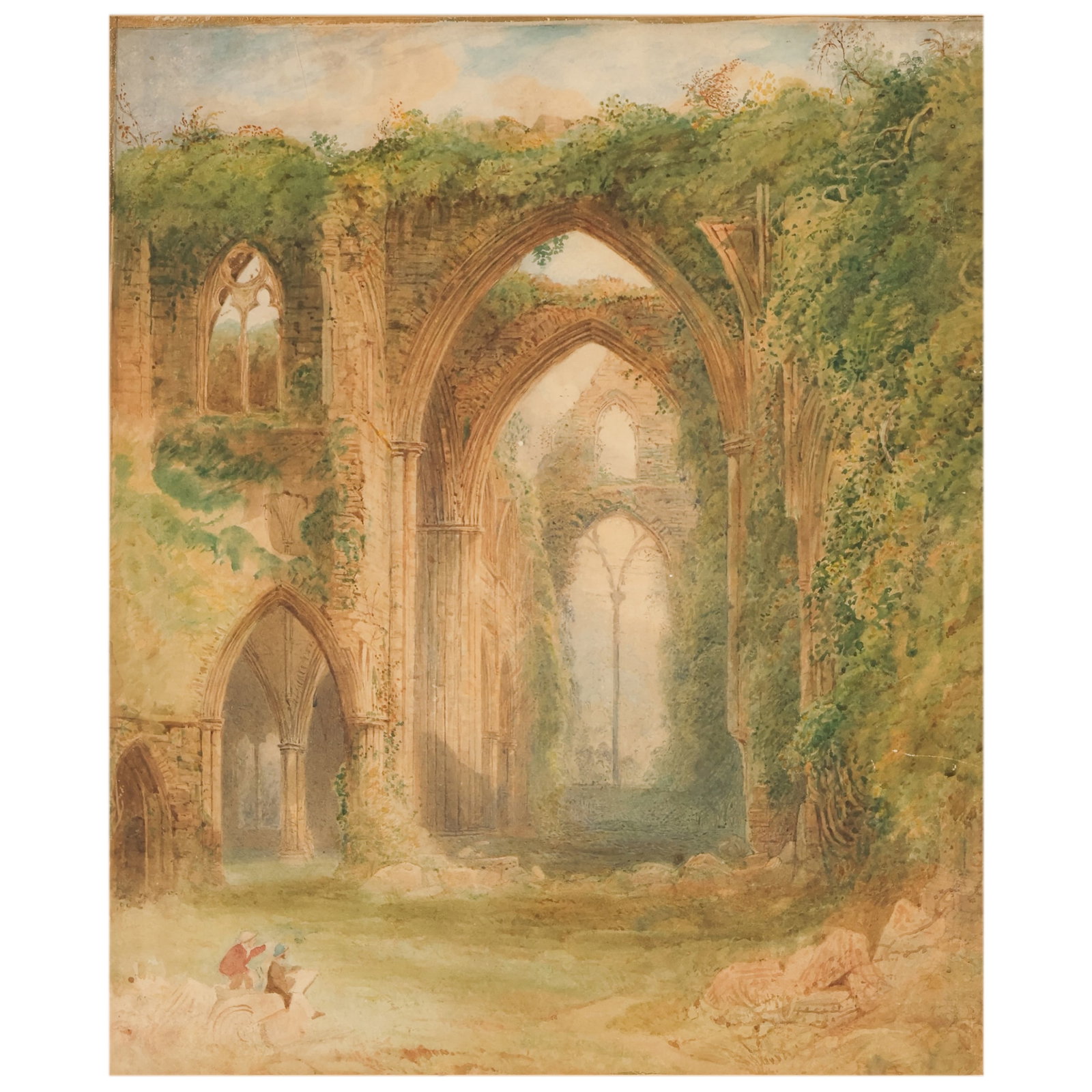 Antique Gothic Ruins Landscape Watercolor Painting (1 of 6)