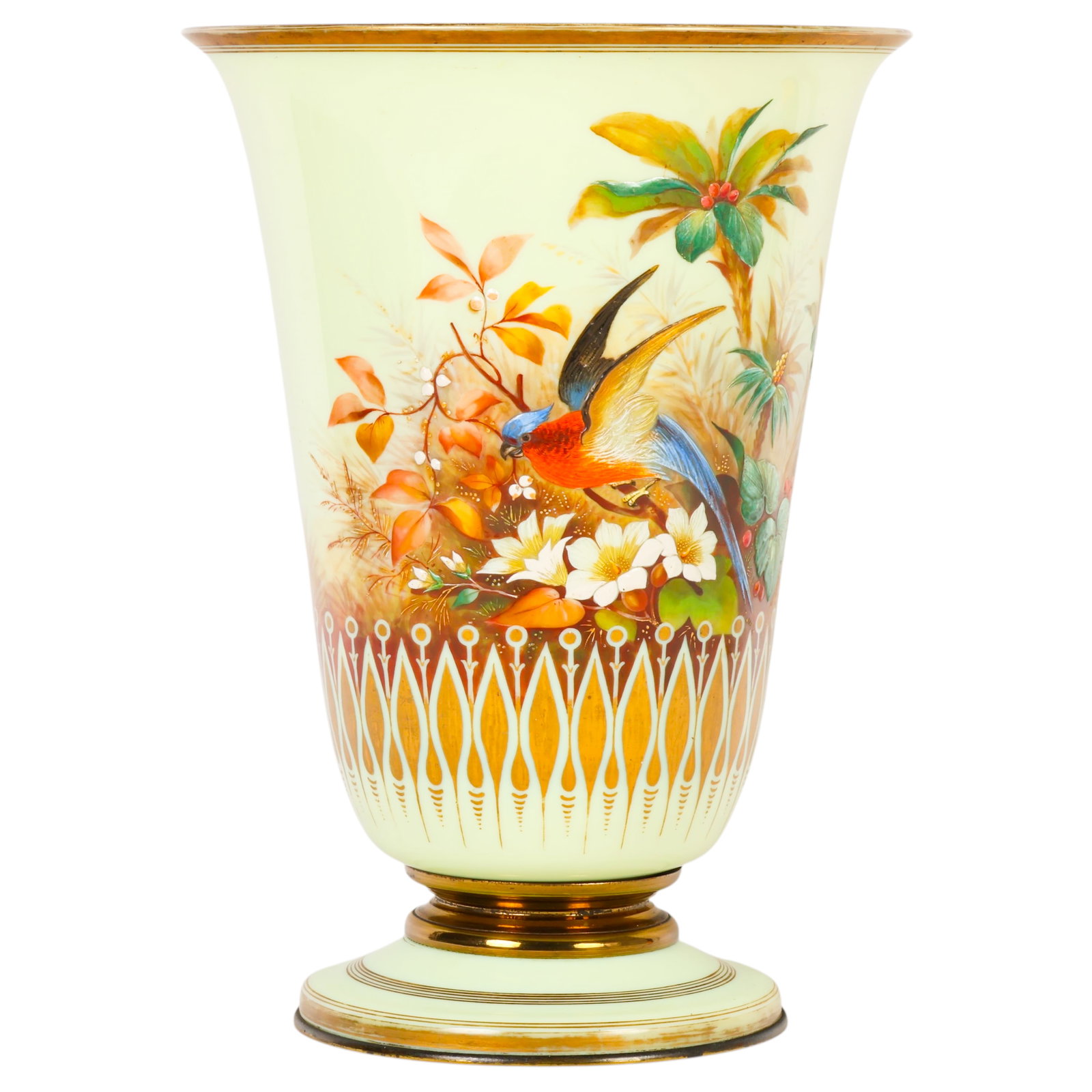 Antique Floral Painted Cream Opaline Glass Vase (1 of 6)