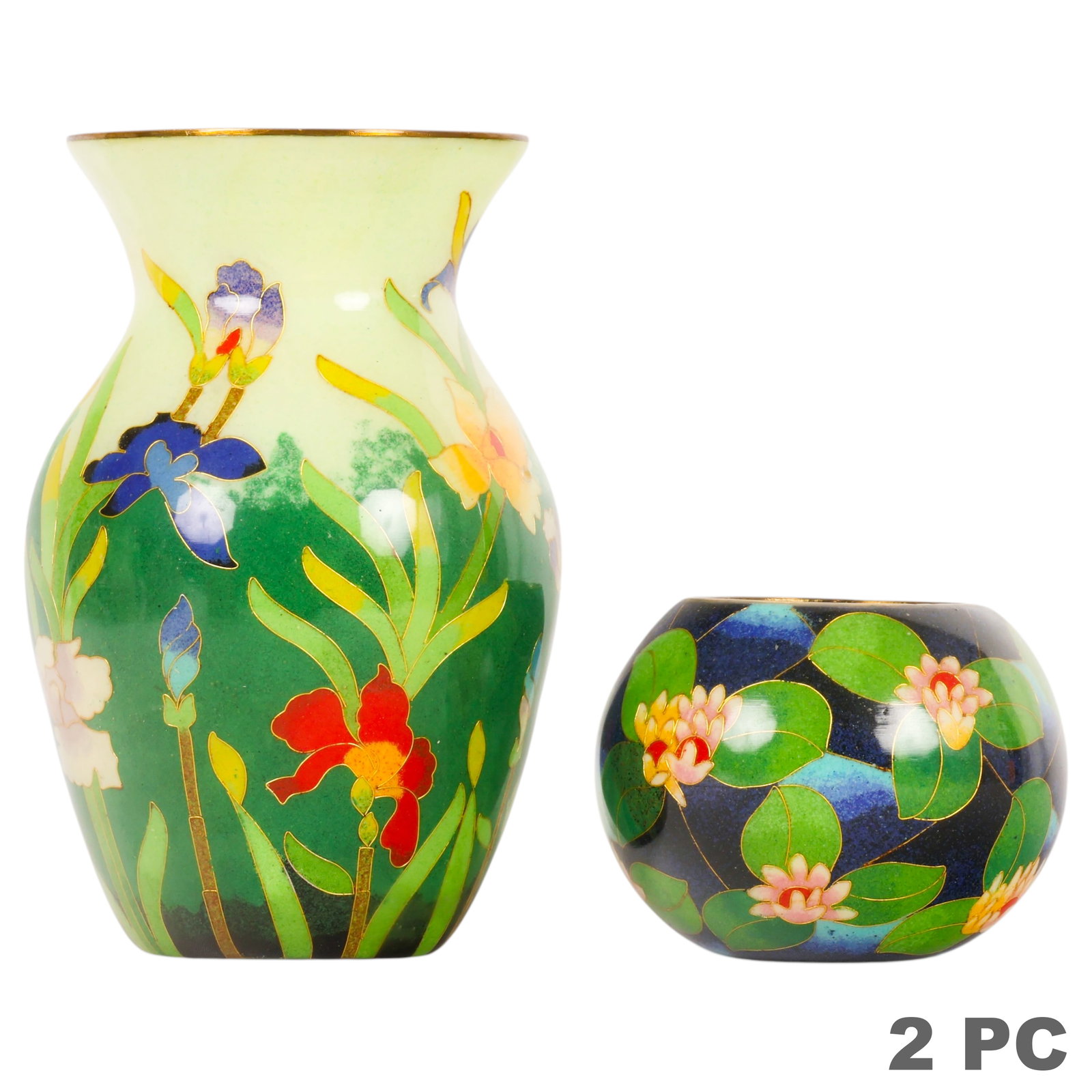 Cloisonne Plique A Jour Enamel Floral Vase 2pc LOT (1 of 6)
