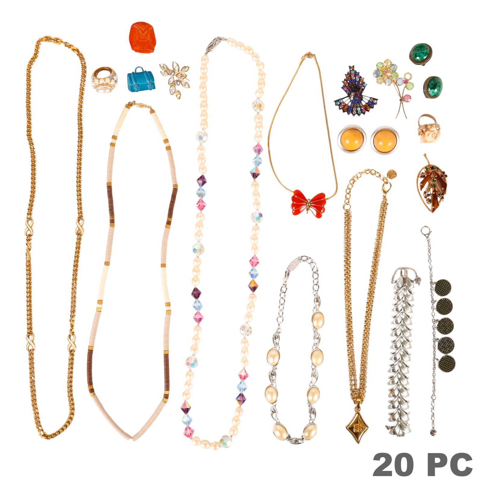 YSL Givenchy Trifari and MORE Costume Jewelry LOT: Yves Saint Laurent, Givenchy, Armani, Kenneth Jay Lane, Trifari, Coro, Monet, and other makers 20-piece designer and vintage costume jewelry lot. Includes three Yves Saint Laurent pieces comprising a 