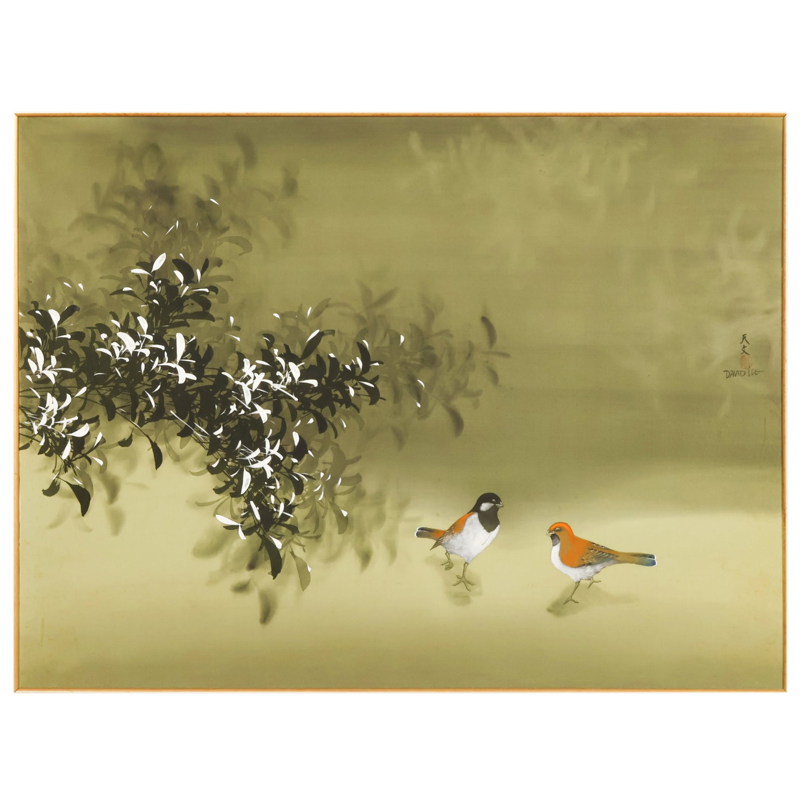 David Lee b.1944 Songbirds with Flowers Painting (1 of 7)