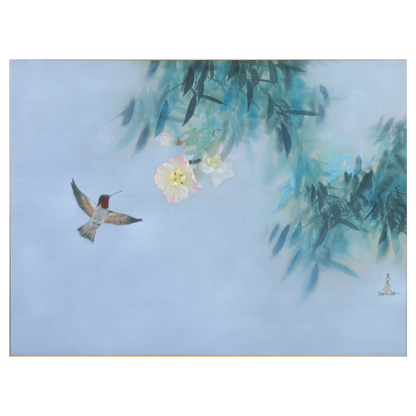 David Lee b.1944 Hummingbird and Flower Painting (1 of 7)