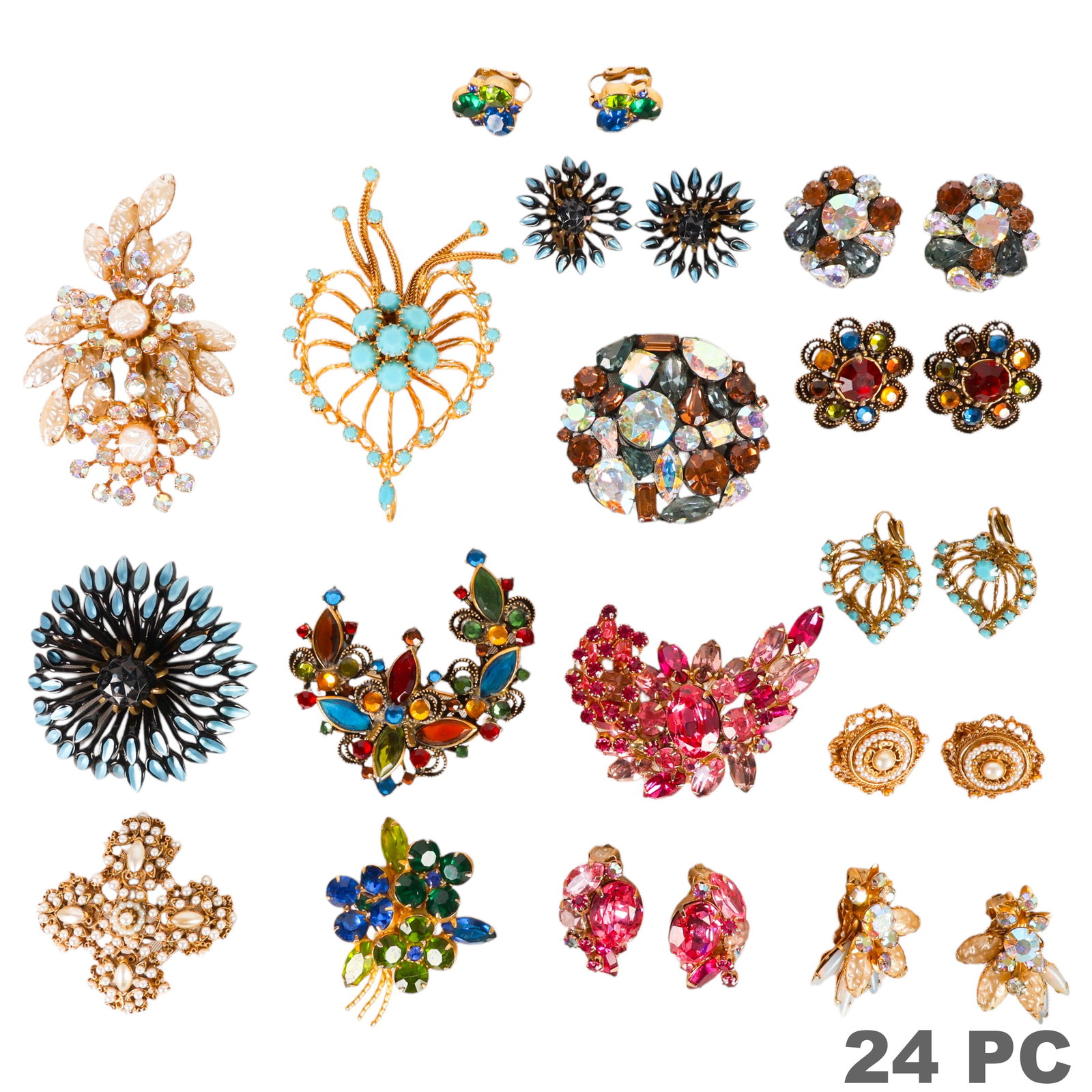 Vintage Costume Jewelry Earring Pin Sets 24pc LOT (1 of 6)